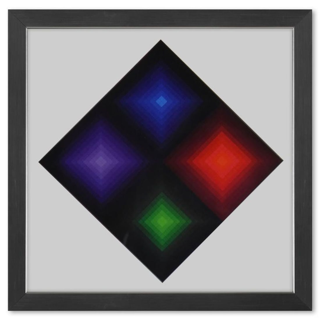 Victor Vasarely (1908-1997), "Arcturus - II de la serie Folklore Planetaire" Framed 1971: Arcturus - II de la serie Folklore Planetaire is a heliogravure print on paper, published in 1971, by Victor Vasarely (1908-1997). This piece comes custom framed, with a letter of authenticity and wit
