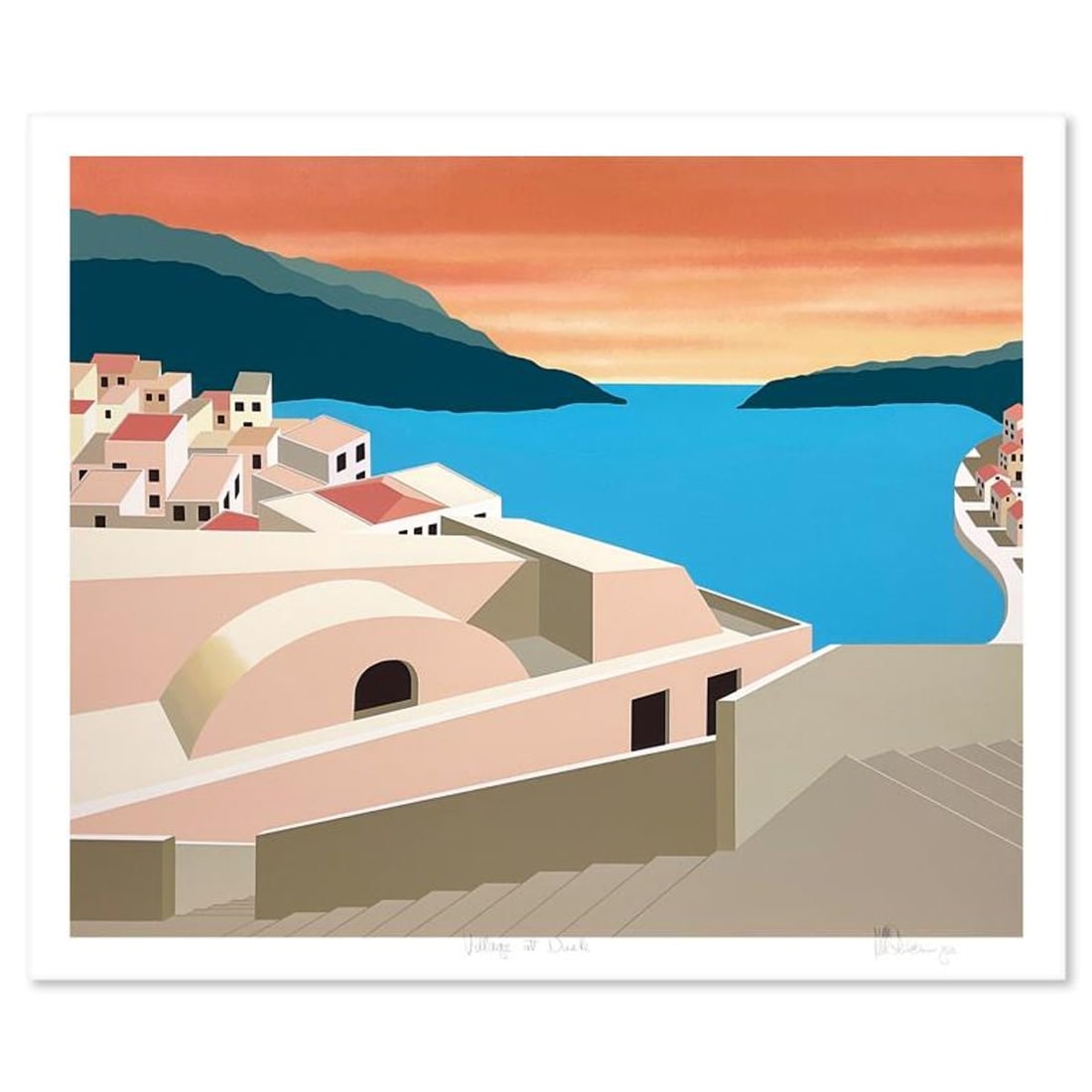 William Schlesinger (1915-2011), "Village at Dusk" Limited Edition Serigraph, Numbered and Hand: Village at Dusk is a limited edition serigraph on paper by William Schlesinger (1915-2011), numbered and hand signed by the artist. Includes Letter of Authenticity. Measures approx. 33" x 29" (border)