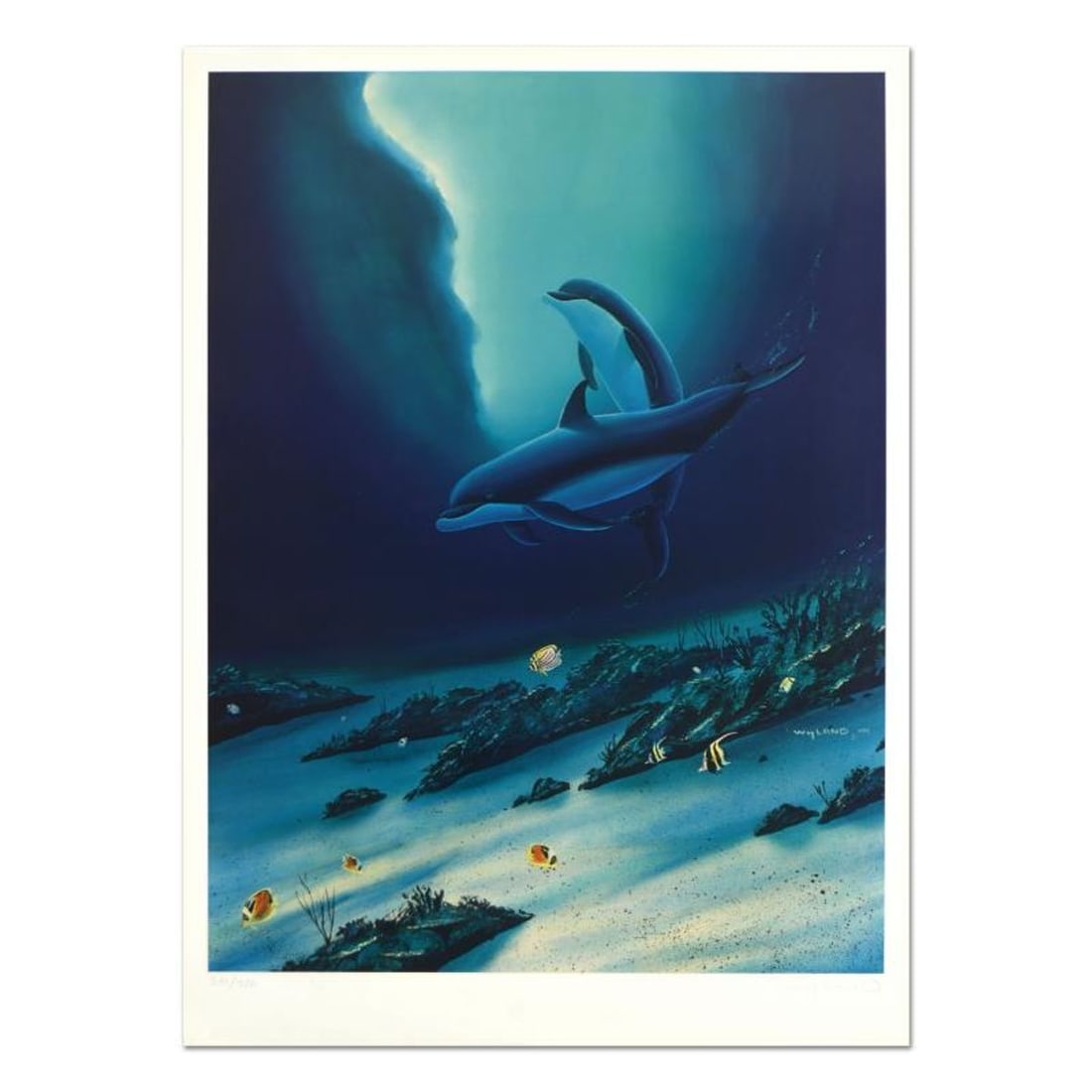 Wyland, "Ocean Children" Limited Edition Lithograph, Numbered and Hand Signed with Letter of: Ocean Children is a limited edition lithograph on paper by Wyland, numbered and hand signed by Wyland. Includes Letter of Authenticity. Measure approx. 19" x 26" (border), 17.5" x 23.5" (image). Refer
