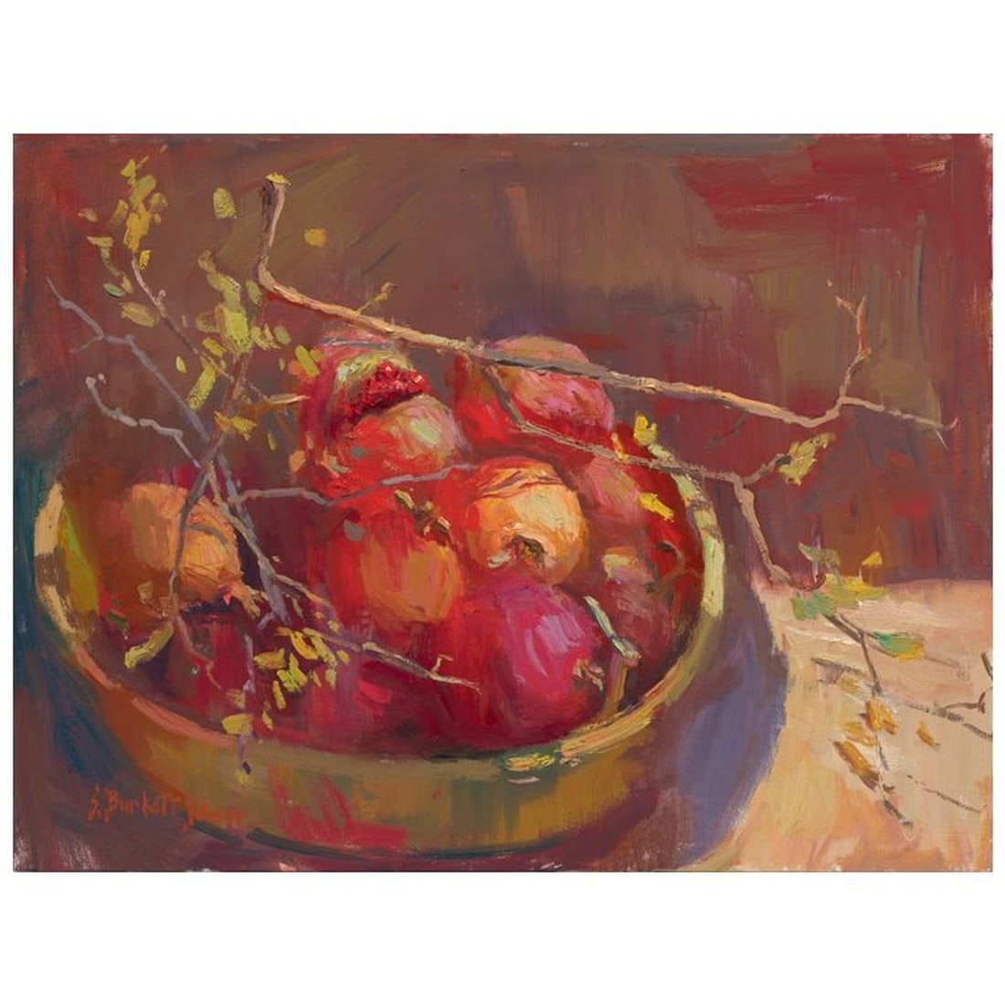 S. Burkett Kaiser, "Pomegranates" Limited Edition on Canvas, Numbered and Hand Signed with Letter of: Pomegranates is a limited edition giclee on canvas by S. Burkett Kaiser, numbered and hand signed by the artist. Includes Letter of Authenticity. Measures approx. 20" x 16" (image). Reference#: 91127.