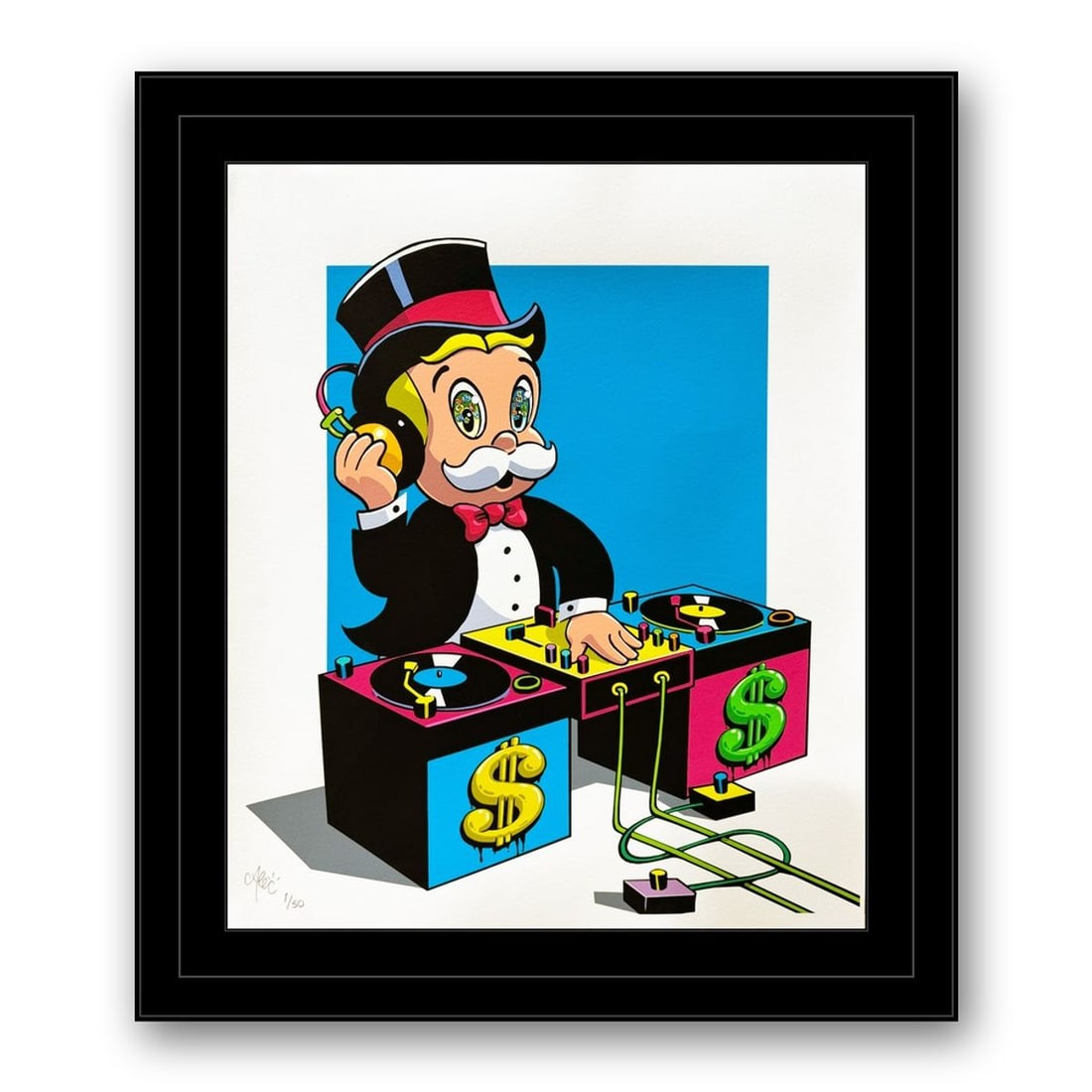 Alec Monopoly- Archival Pigment Print "DJ Monopz (Blue)": Artist: Alec Monopoly. Medium: Archival Pigment Print. Title: DJ Monopz (Blue). Size: 29" x 25". Signature: Hand signed and numbered. Certificate of Authenticity: Is included. Additional: Edition of 5