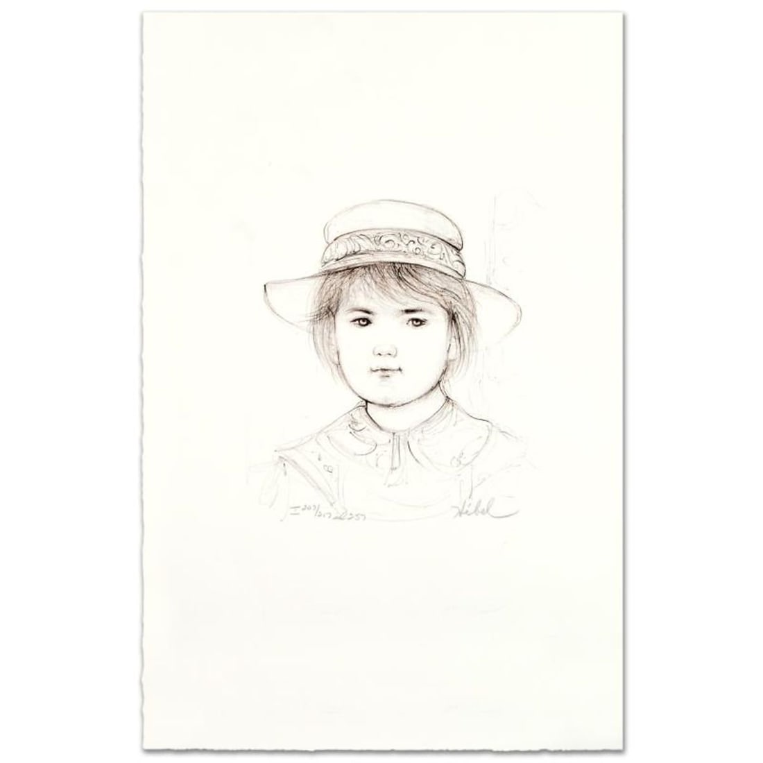 Kirk Limited Edition Lithograph by Edna Hibel (1917-2014), Numbered and Hand Signed with Certificate: Kirk is a limited edition lithograph on paper, numbered and hand signed by Edna Hibel (1917-2014). Includes Certificate of Authenticity! Measures approx. 10.5" x 15" (with border), 6" x 7" (image). Re