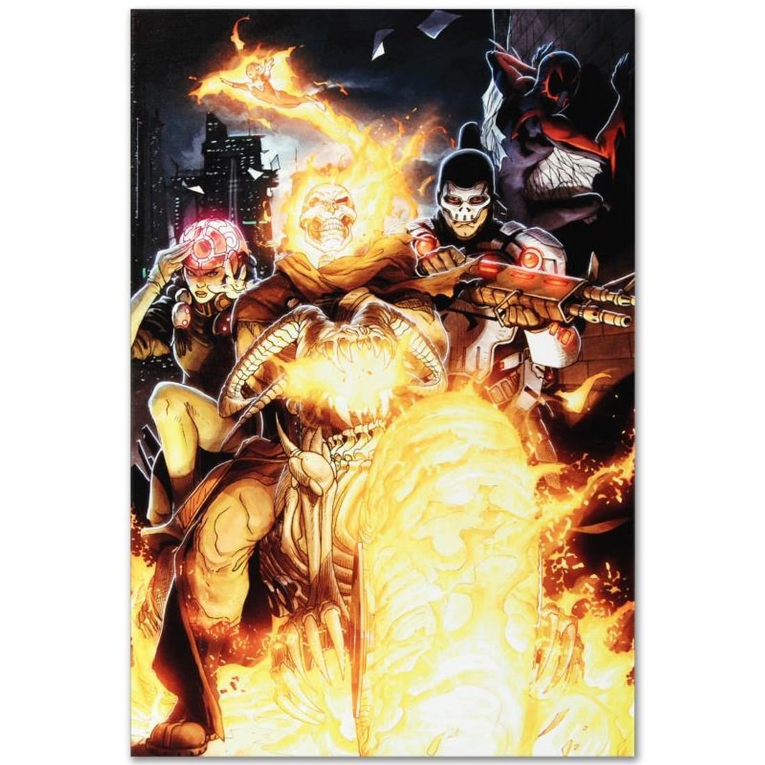 Marvel Comics "Timestorm 2009/2099 #2" is a Numbered Limited Edition Giclee on Canvas by Paul Renaud: A piece of comic book history, this limited edition, from original art by Paul Renaud, depicts the heroic Spider-Man. Paul Renaud is a French comic book who has done notable work and been recognized t