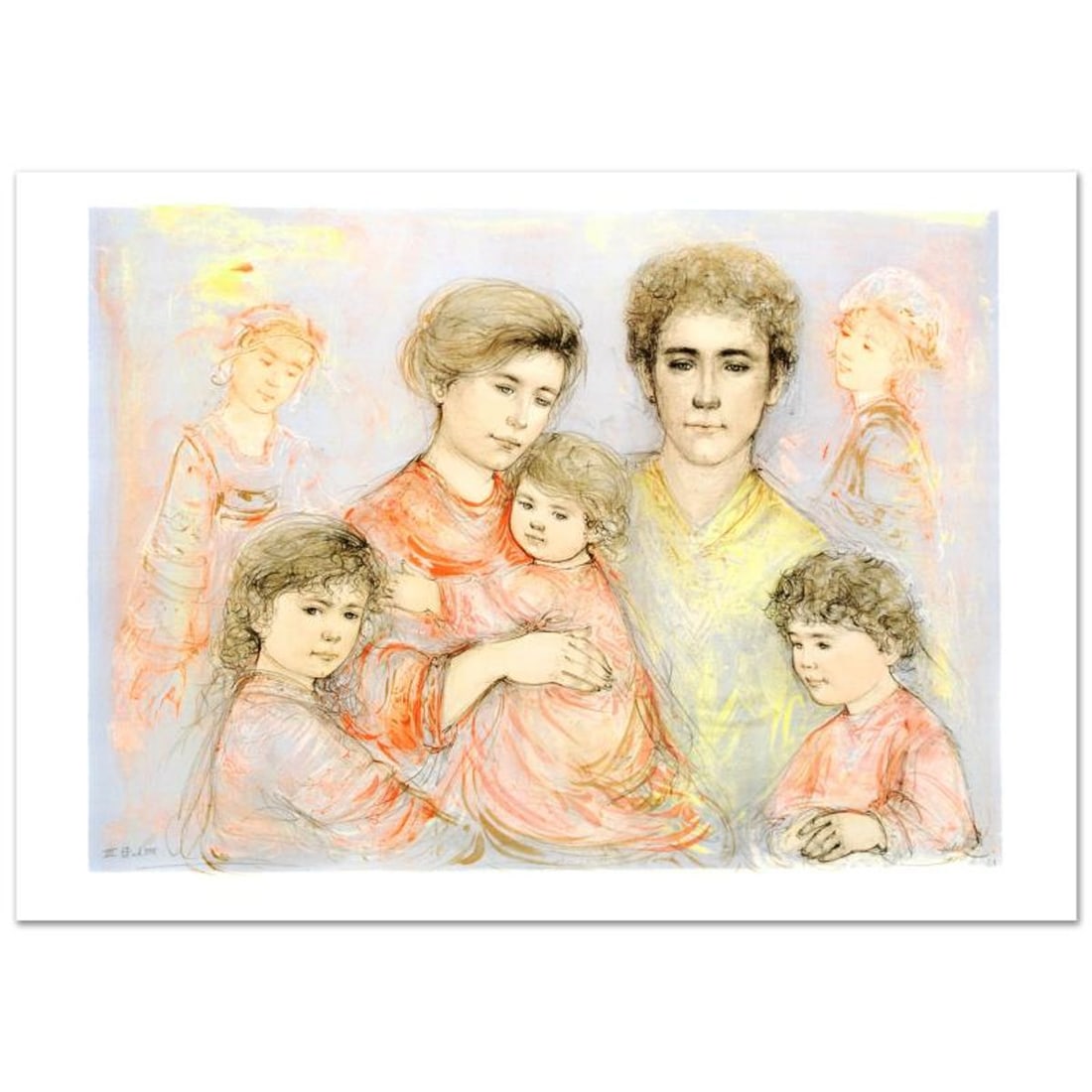 Michael's Family Limited Edition Lithograph (36" x 26") by Edna Hibel (1917-2014), Numbered and Hand: Michael's Family is a limited edition lithograph on paper, numbered and hand signed by Edna Hibel (1917-2014). Includes Certificate of Authenticity! Measures approx. 42" x 30" (with border), 36" x 26"