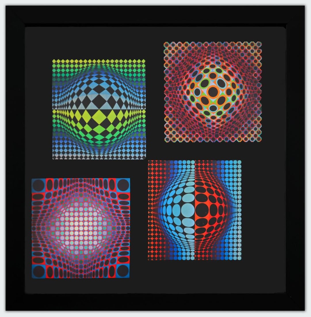 Victor Vasarely- Heliogravure Print "Untitled": Artist: Victor Vasarely. Medium: Heliogravure Print. Title: Untitled. Size: 10" x 10". Measures approx. 12" x 12" (framed). Additional: Custom Framed. Reference#: 21498.