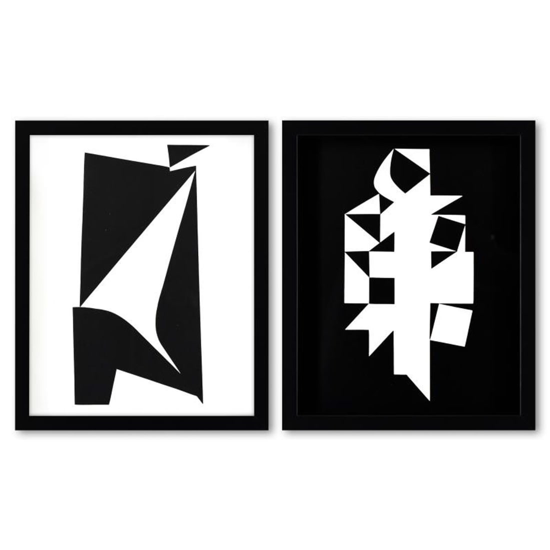 Victor Vasarely (1908-1997), "Bukk et Erebus de la serie Etres Ou Fantomes (Diptych)" Framed 1973: Bukk et Erebus de la serie Etres Ou Fantomes (Diptych) is a set of heliogravure prints on paper, published in 1973, by Victor Vasarely (1908-1997). These pieces come custom framed, with a letter of au
