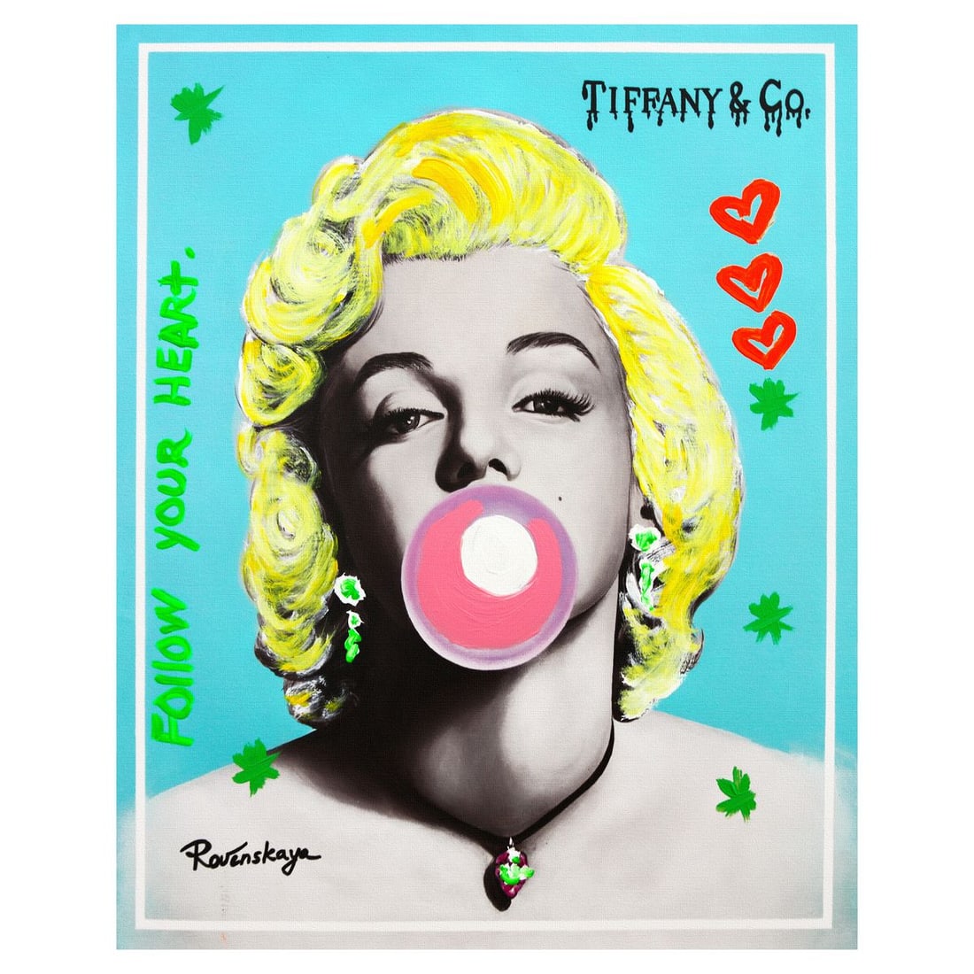 Nastya Rovenskaya- Mixed Media on Canvas "Bubble Gum": Artist: Nastya Rovenskaya. Medium: Mixed Media on Canvas. Title: Bubble Gum. Size: 30" x 24". Signature: Hand signed. Certificate of Authenticity: Is included. Reference#: 52394.