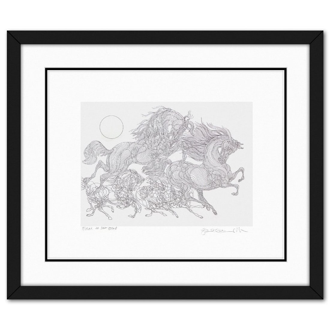 Guillaume Azoulay- Original Etching "Le Saut": Artist: Guillaume Azoulay. Medium: Original Etching. Title: Le Saut. Size: 20" x 25". Measures approx. 29" x 34" (framed). Signature: Hand signed and numbered. Certificate of Authenticity: Is included
