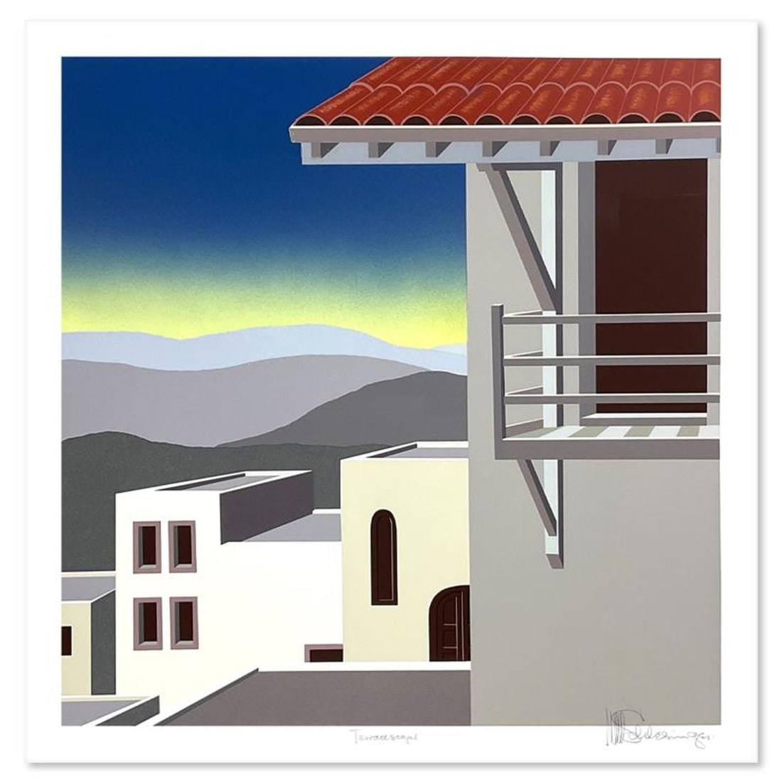 William Schlesinger (1915-2011), "Terrascape" Limited Edition Serigraph, Numbered and Hand Signed: Terrascape is a limited edition serigraph on paper by William Schlesinger (1915-2011), numbered and hand signed by the artist. Includes Letter of Authenticity. Measures approx. 29" x 30" (border), 23"