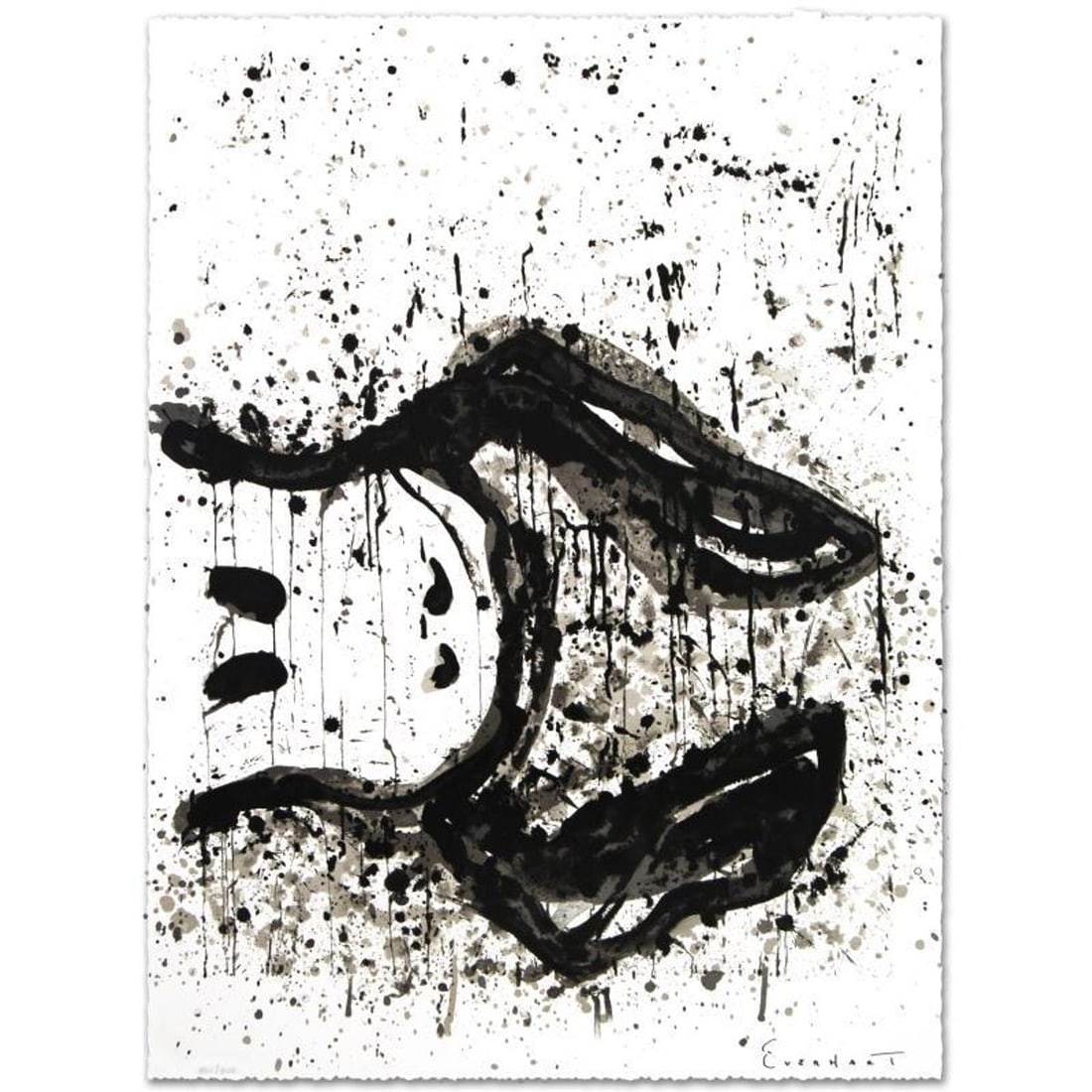 Watchdog 3 O'Clock Limited Edition Hand Pulled Original Lithograph by Renowned Charles Schulz: Watchdog 3 O'Clock is a limited edition hand pulled original lithograph on museum quality deckle-edge paper, numbered and hand signed by Tom Everhart. This is one of the final Everhart editions to be 