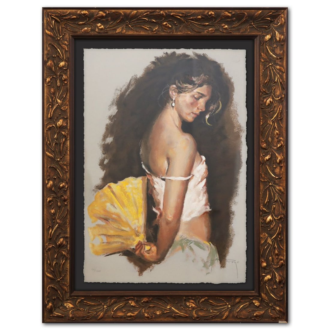 Royo- Serigraph "Despues del Baile": Artist: Royo. Medium: Serigraph. Title: Despues del Baile. Size: 23" x 16". Measures approx. 32" x 24" (framed). Signature: Hand Signed and Numbered. Additional: Minor damage to the frame. Reference#: