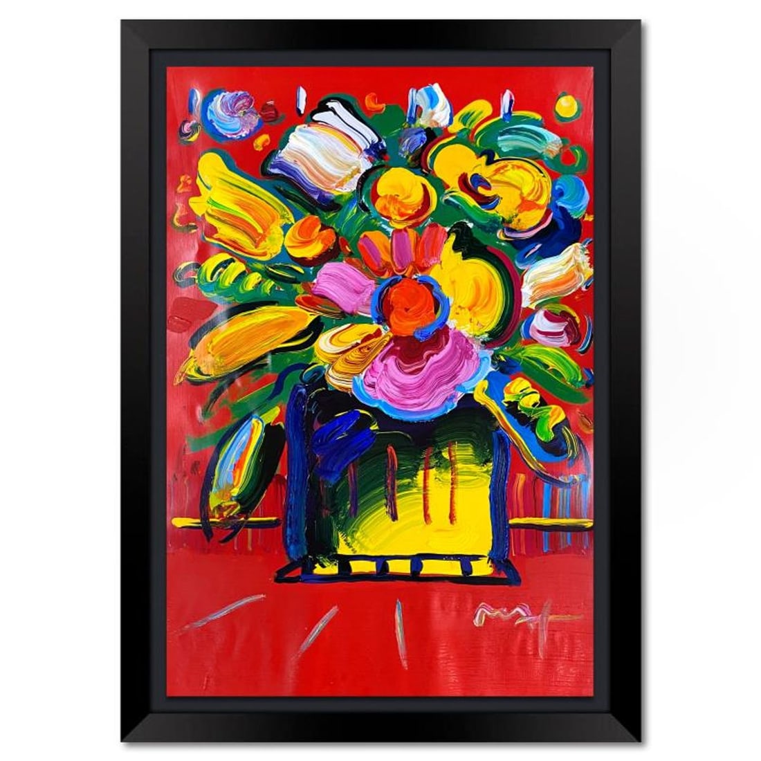 Peter Max, "Abstract Flower" Framed One-of-a-Kind Mixed Media, Hand Signed with Registration Number (1 of 2)