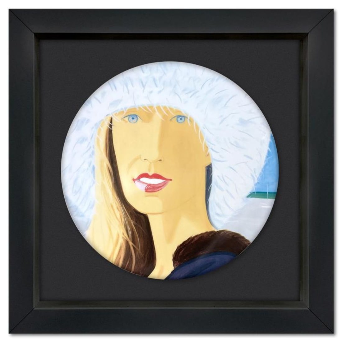 Alex Katz, "Sara Mearns" Framed Limoges Porcelain Plate.: Sara Mearns is a Limoges porcelain plate bearing the plate signature inverso of Alex Katz. This plate is custom framed and floated on linen. Measures approx. 16" x 16" (frame), 11" (plate diameter).
