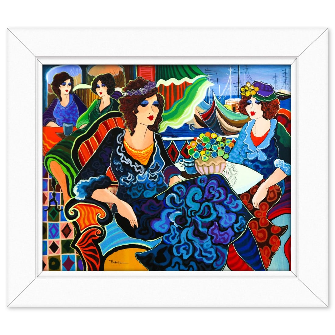 Patricia Govezensky- Original Acrylic on Canvas "Stories in Motion": Artist: Patricia Govezensky. Medium: Original Acrylic on Canvas. Title: Stories in Motion. Size: 20" x 24". Measures approx. 26" x 30" (framed). Signature: Hand signed. Certificate of Authenticity: Is
