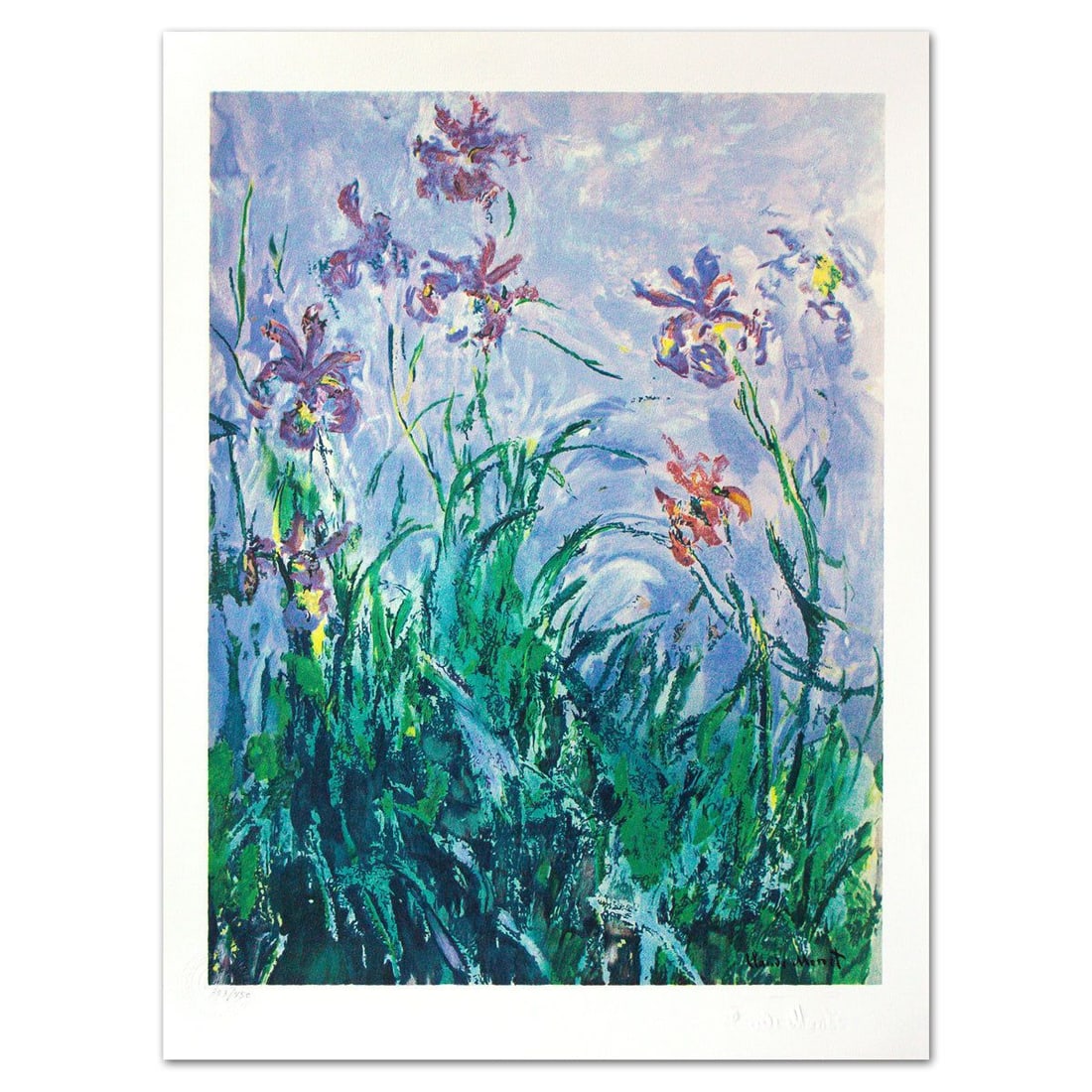 Claude Monet- Lithograph "Iris": Artist: Claude Monet. Medium: Lithograph. Title: Iris. Size: 25" x 18.5". Signature: Stamp signed and numbered. Certificate of Authenticity: Is included. Additional: Printed by Atelier Tete a Tete in 
