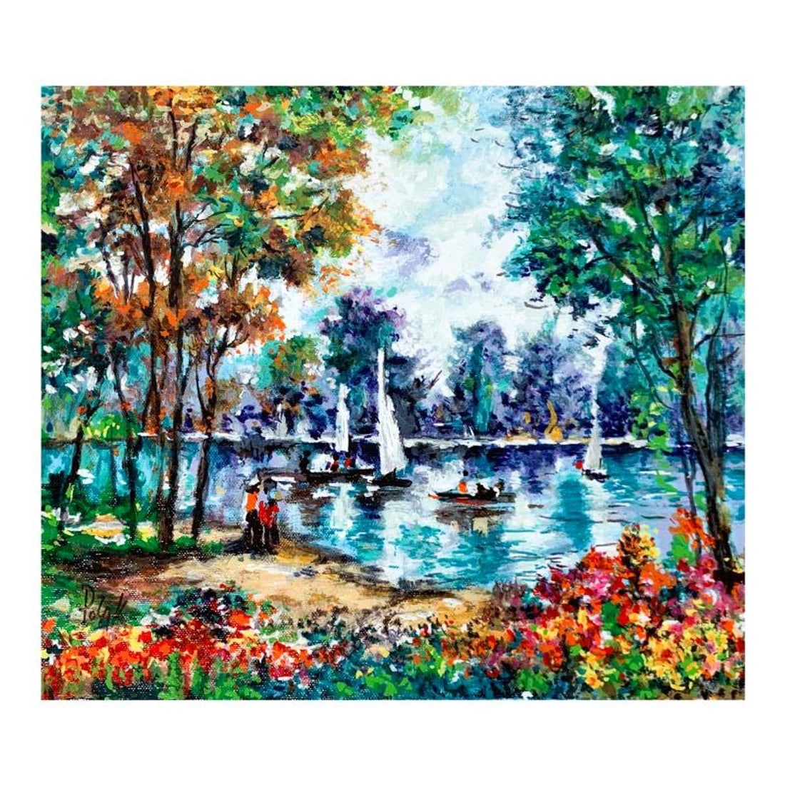 Dimitri Polak (1922-2008), "Watching Boats" Hand Signed Limited Edition Serigraph on Canvas with: Watching Boats is a limited edition serigraph on canvas by Dimitri Polak (1922-2008). It is numbered and hand signed and includes a letter of authenticity. Measures approximately 14" x 12" (image).