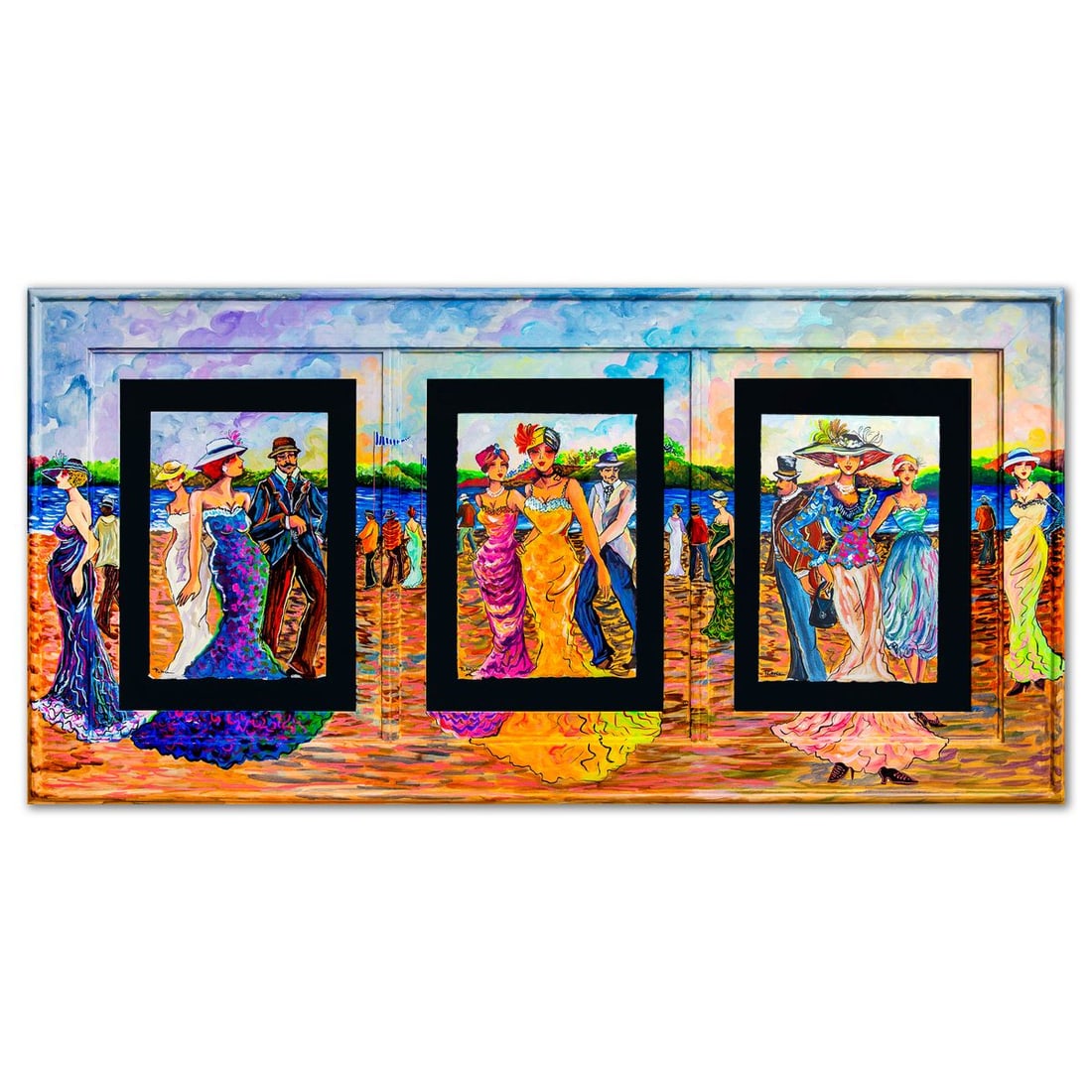 Patricia Govezensky- Original Watercolors with Hand Painted Frame "Parisian Promenade" (1 of 3)