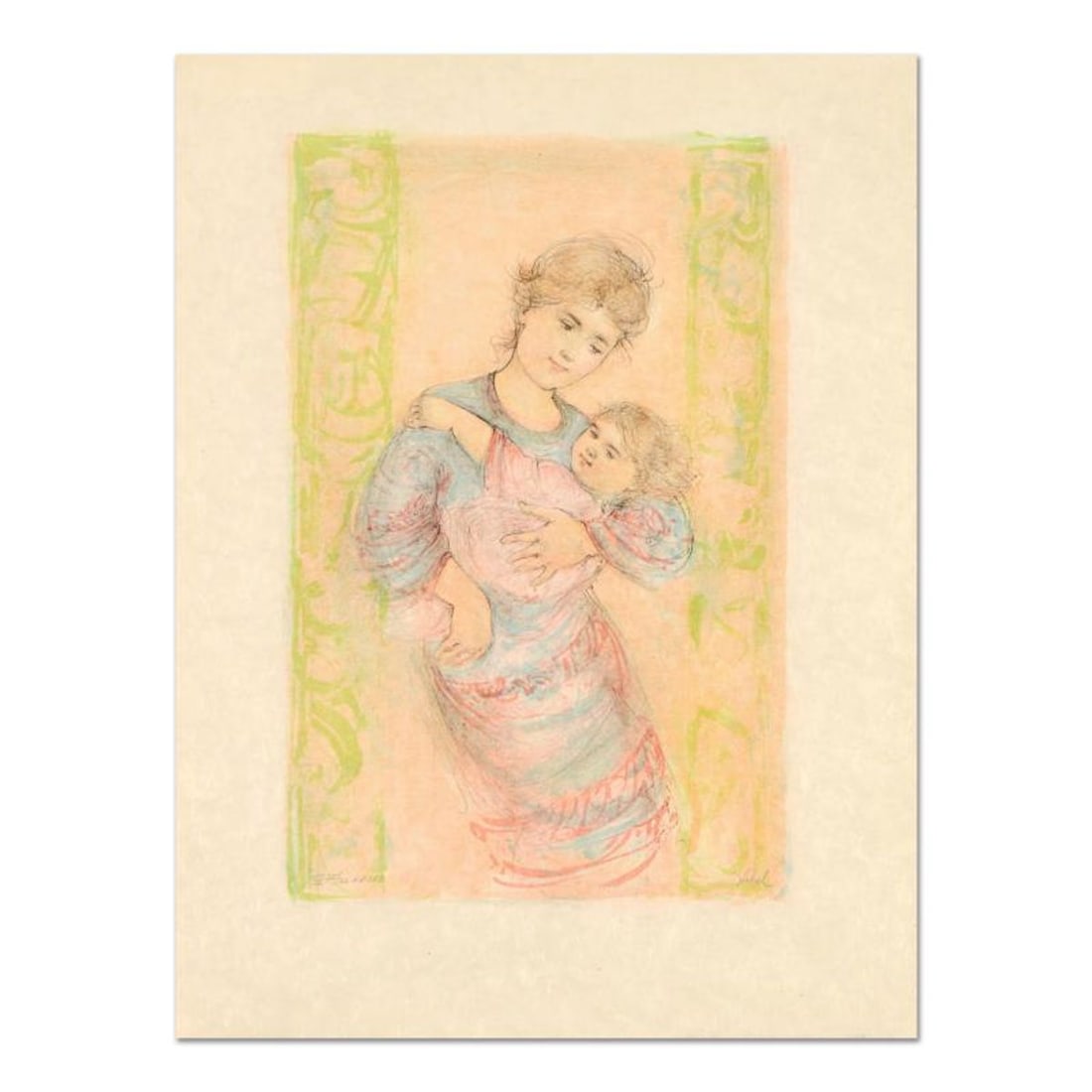 Edna Hibel (1917-2014), "Fair Alice and Baby" Limited Edition Lithograph on Rice Paper, Numbered and: Fair Alice and Baby is a limited edition lithograph on rice paper by Edna Hibel (1917-2014), numbered and hand signed by the artist. Includes Certificate of Authenticity. Measures approx. 20" x 26" (b