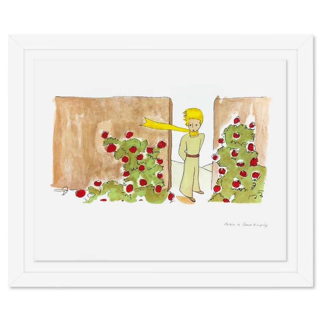 Antoine de Saint-Exupery 1900-1944 (After), "The Little Prince In The Garden" Framed Limited Edition: The Little Prince In The Garden is a limited edition lithograph by Antoine de Saint-Exupery (1900-1944), bearing the plate signature of the artist. This piece comes from an edition of 300 authorized b