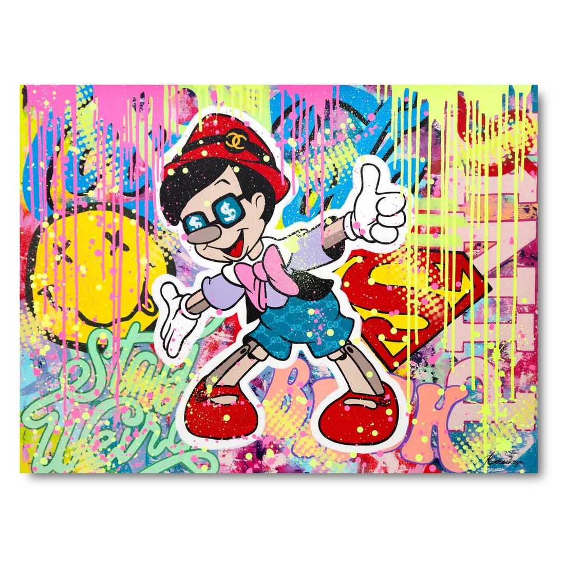 Nastya Rovenskaya- Original Oil on Canvas "Street Art Celebration": Artist: Nastya Rovenskaya. Medium: Original Oil on Canvas. Title: Street Art Celebration. Size: 30" x 40". Signature: Hand Signed. Certificate of Authenticity: Is included. Reference#: 30179.