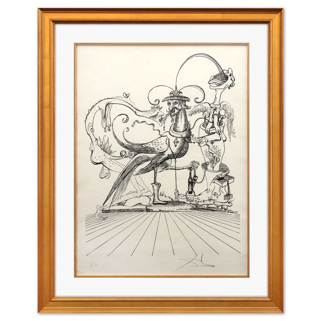Salvador Dali- Original Lithograph from Gouache and Collage "Les Songes Drolatiques de Pantagruel": Artist: Salvador Dali. Medium: Original Lithograph from Gouache and Collage. Title: Les Songes Drolatiques de Pantagruel. Size: 28" x 21". Measures approx. 37" x 30" (framed). Signature: Hand signed a