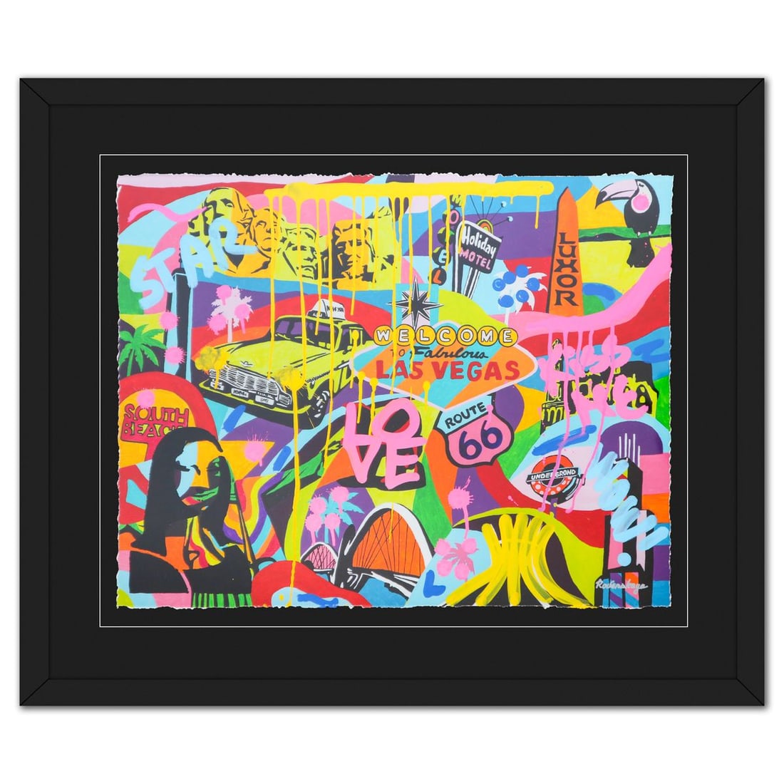 Nastya Rovenskaya- Original Mixed Media on Deckle Edge Paper "Casino Life": Artist: Nastya Rovenskaya. Medium: Original Mixed Media on Deckle Edge Paper. Title: Casino Life. Size: 24" x 30". Measures approx. 35" x 41" (framed). Signature: Hand signed. Certificate of Authentic