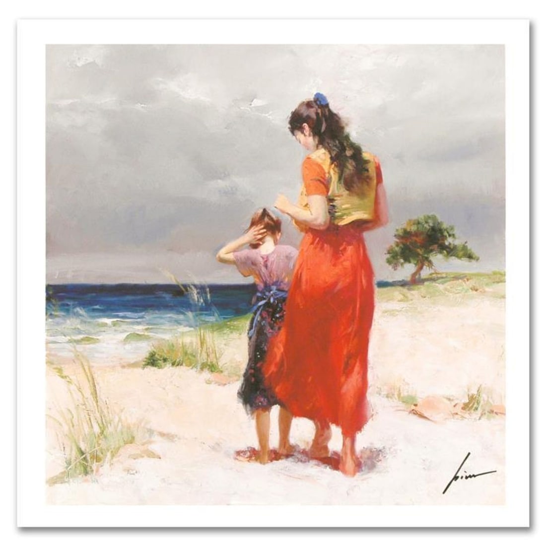 Pino (1939-2010), "Beach Walk" Limited Edition on Canvas, Numbered and Hand Signed with Certificate: Beach Walk is a limited edition giclee on canvas by Pino (1939-2010), numbered and hand signed by the artist. Includes Certificate of Authenticity. Measures approx. 12" x 12" (image). Reference#: 9304