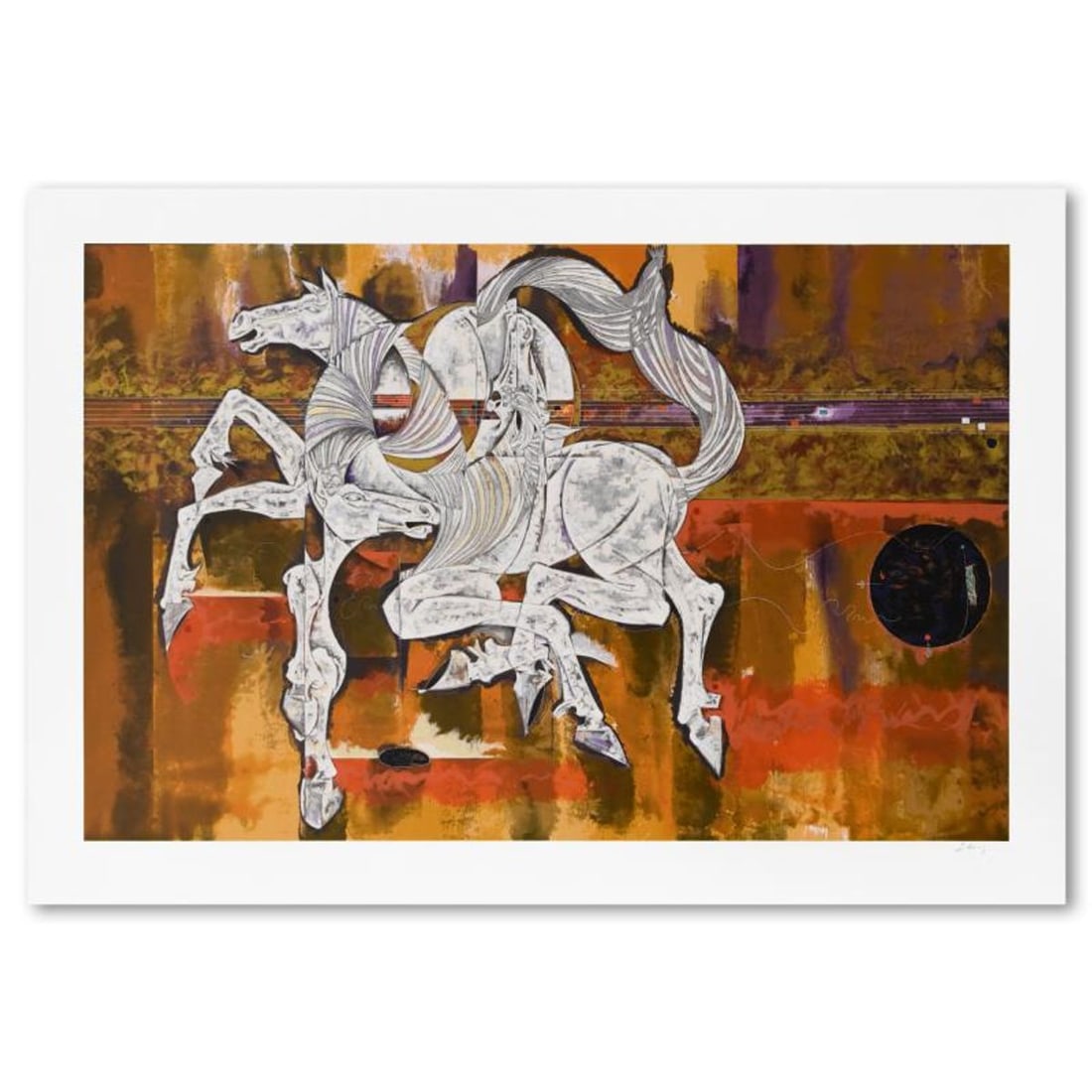 Lu Hong, "Equus" Limited Edition Serigraph, Numbered and Hand Signed with Letter of Authenticity: Equus is a limited edition serigraph on paper by Lu Hong, numbered and hand signed by the artist. Includes Letter of Authenticity. Measures approx. 45" x 31" (with border), 40" x 26" (image). Referenc
