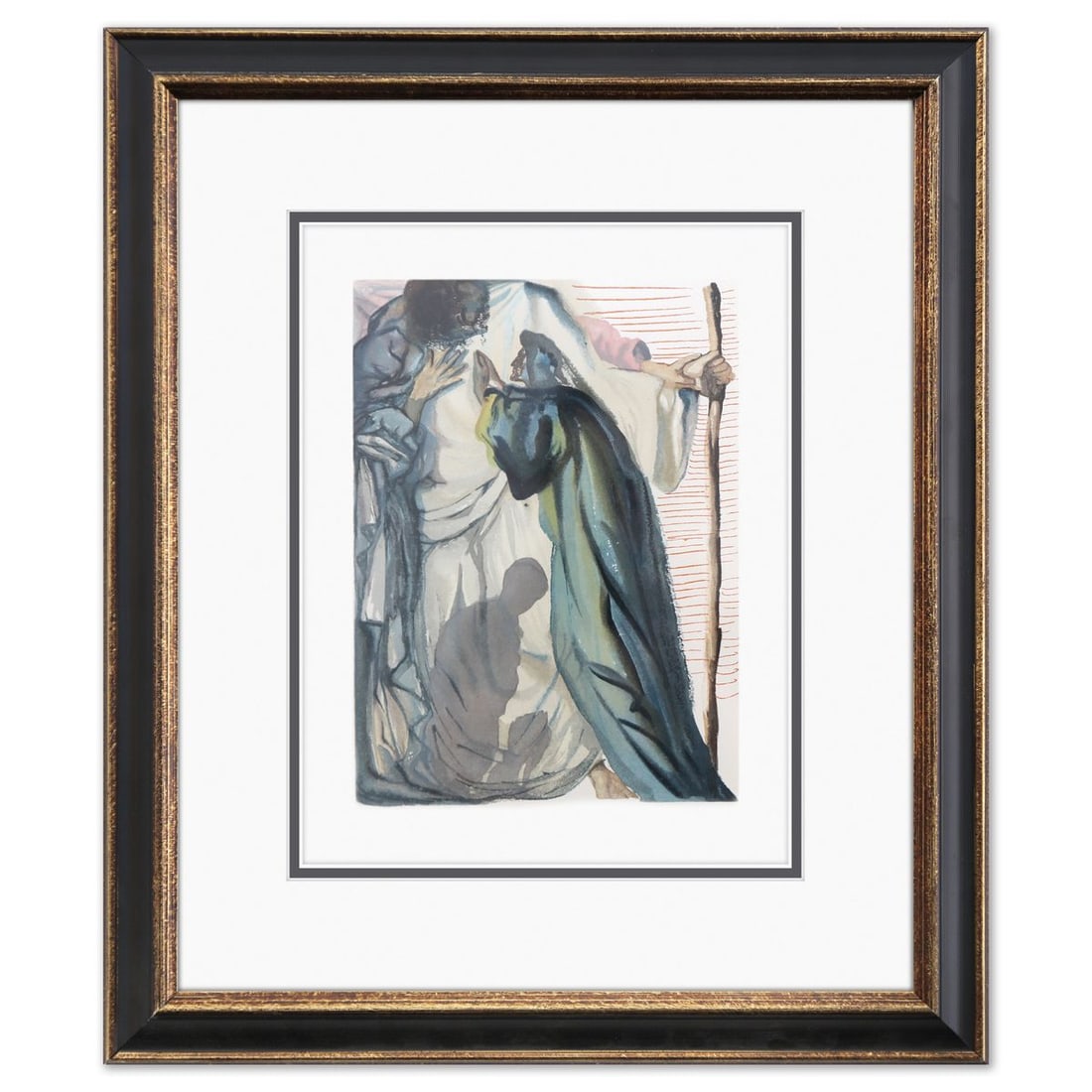 Salvador Dali- Original Color Woodcut on B.F.K. Rives Paper "Purgatory 14": Artist: Salvador Dali. Medium: Original Color Woodcut on B.F.K. Rives Paper. Title: Purgatory 14. Size: 13" x 10". Measures approx. 19.5" x 16.5" (framed). Certificate of Authenticity: Is included. Ad