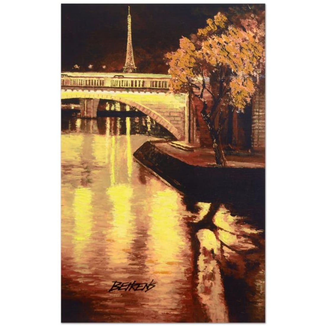 Howard Behrens (1933-2014), "Twilight on the Seine, I" Limited Edition Hand Embellished Giclee on: Twilight on the Seine, I is a limited edition hand embellished giclee on canvas by Howard Behrens (1933-2014), numbered and hand signed by the artist. Includes Certificate of Authenticity! Measures ap