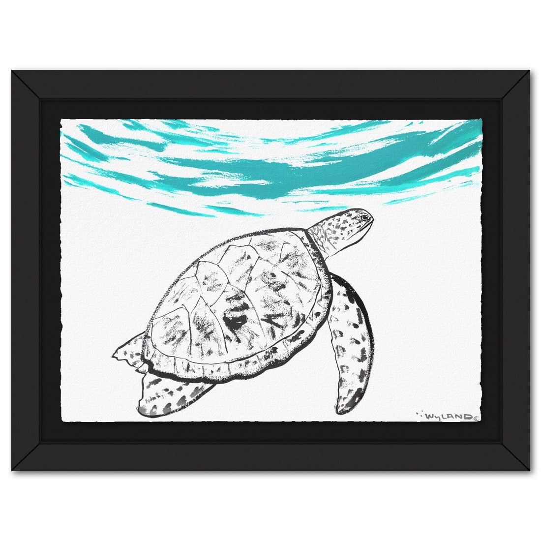 Wyland- Original Sumi Ink Painting "Turtle": Artist: Wyland. Medium: Original Sumi Ink Painting. Title: Turtle. Size: 30" x 42". Measures approx. 39" x 51" (framed). Signature: Hand signed by the artist. Certificate of Authenticity: Is included.
