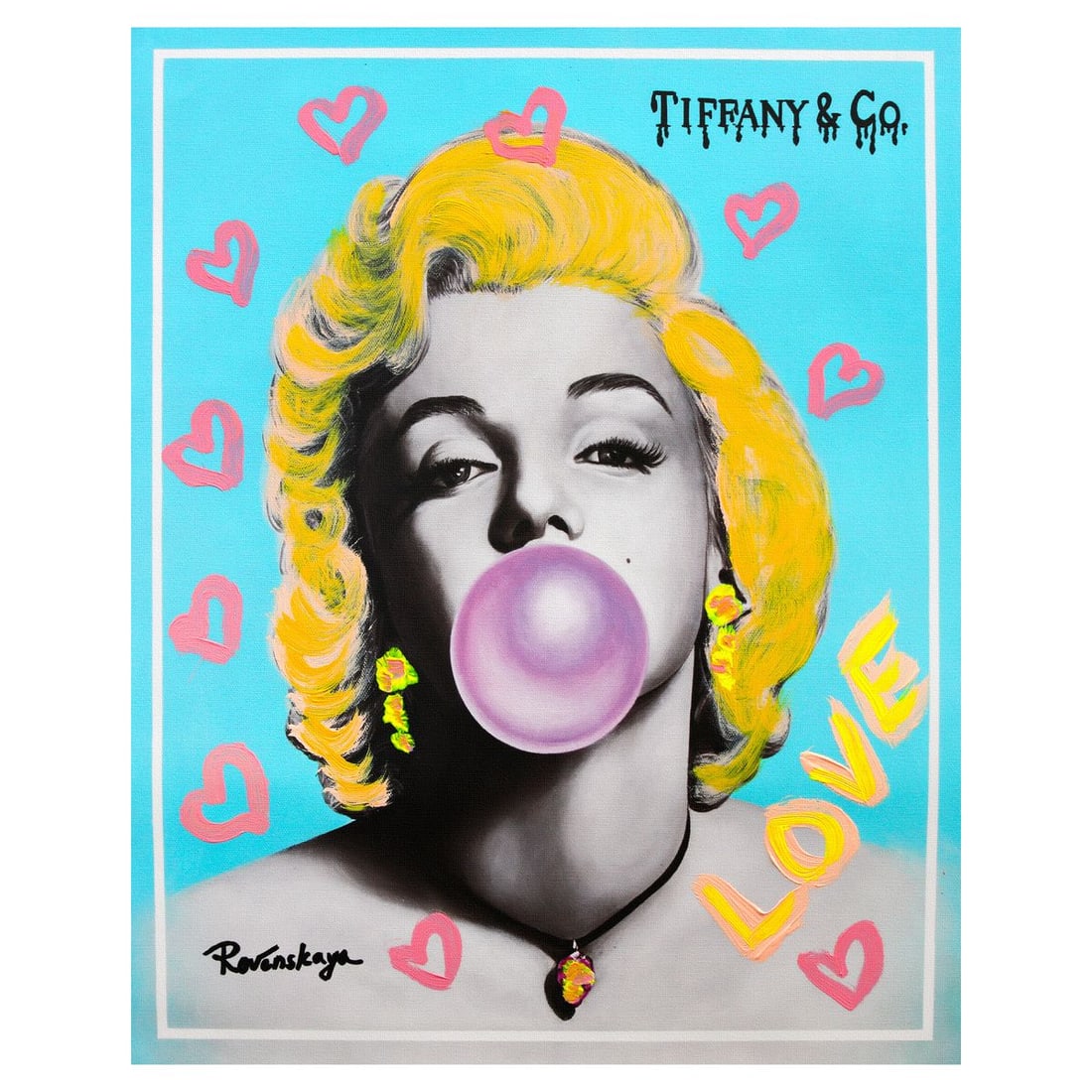 Nastya Rovenskaya- Mixed Media on Canvas "Bubble Gum": Artist: Nastya Rovenskaya. Medium: Mixed Media on Canvas. Title: Bubble Gum. Size: 20" x 16". Signature: Hand signed. Certificate of Authenticity: Is included. Reference#: 52447.