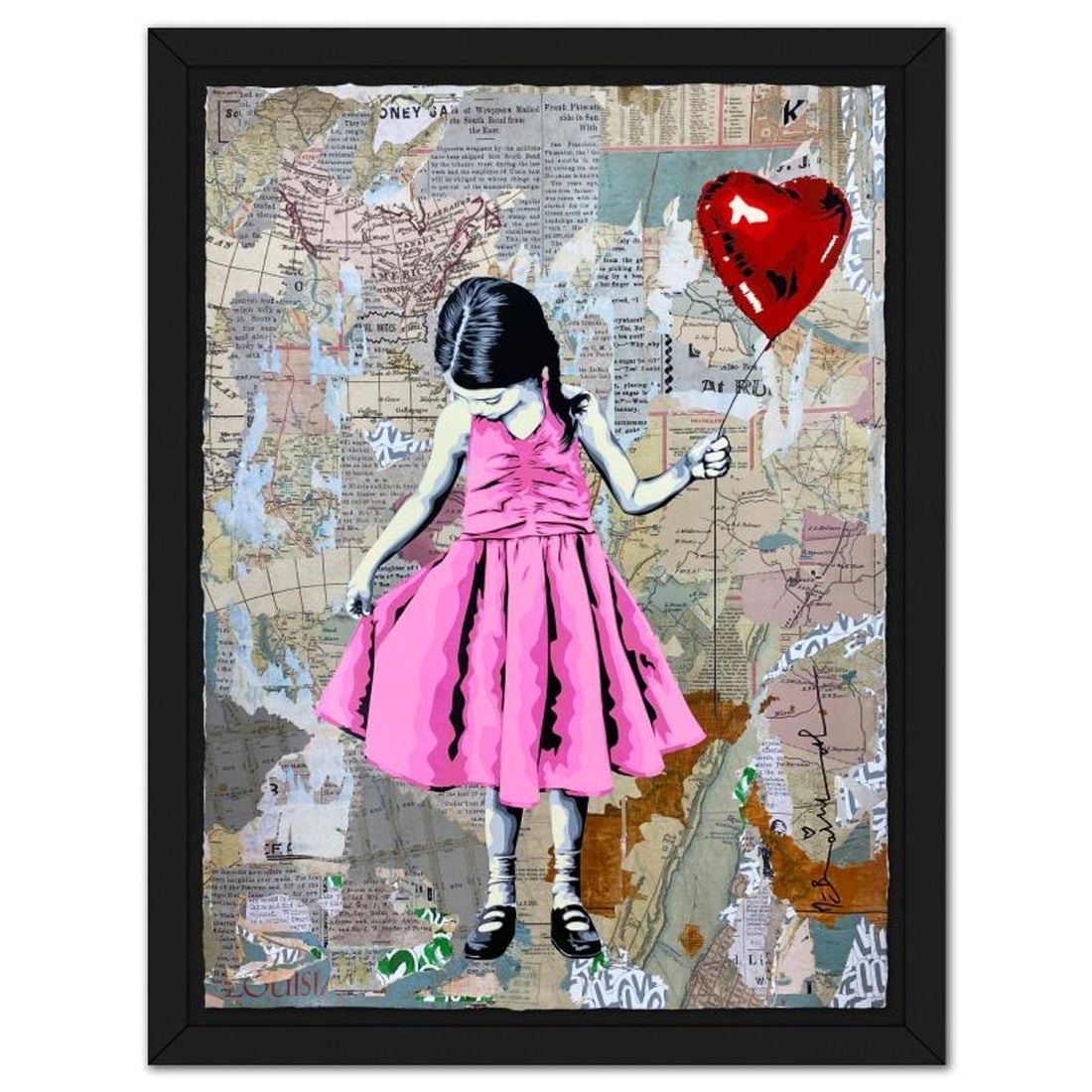 Mr. Brainwash, "Beautiful Girl" Framed Unique (UNQ) Mixed Media, Hand Signed with Certificate of: Beautiful Girl is a unique (UNQ) mixed media on deckle edge paper by Mr Brainwash, hand signed and thumbprinted inverso by the artist. This piece comes framed. Includes Certificate of Authenticity. Me