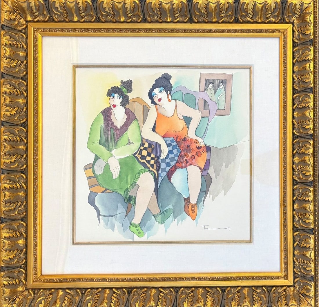 Itzhak Tarkay- Watercolor on paper: Artist: Itzhak Tarkay. Medium: Watercolor on paper. Measures approx. 30" x 30" (framed). Signature: Hand Signed by the Artist. Reference#: 33412.