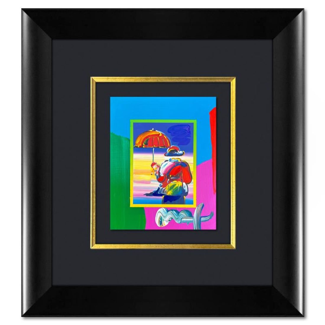 Peter Max, "Umbrella Man on Blends" Framed One-of-a-Kind Acrylic Mixed Media, Hand Signed with (1 of 2)