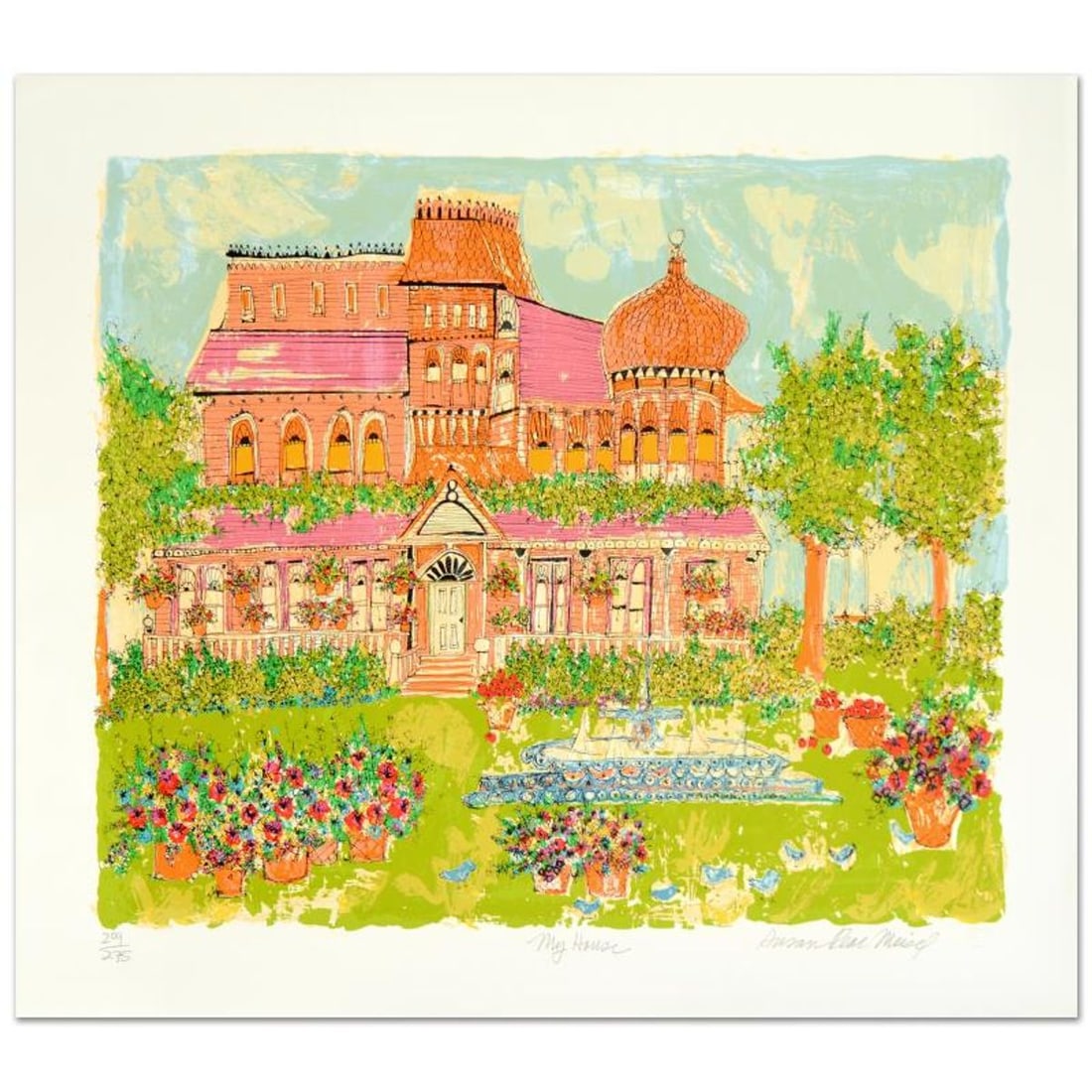 My House Limited Edition Serigraph by Susan Pear Meisel, Numbered and Hand Signed by the Artist.: My House is a limited edition serigraph on paper by Susan Pear Meisel, numbered and hand signed by the artist! Includes Certificate of Authenticity! Measures approx. 29" x 25" (with border), 24" x 20"