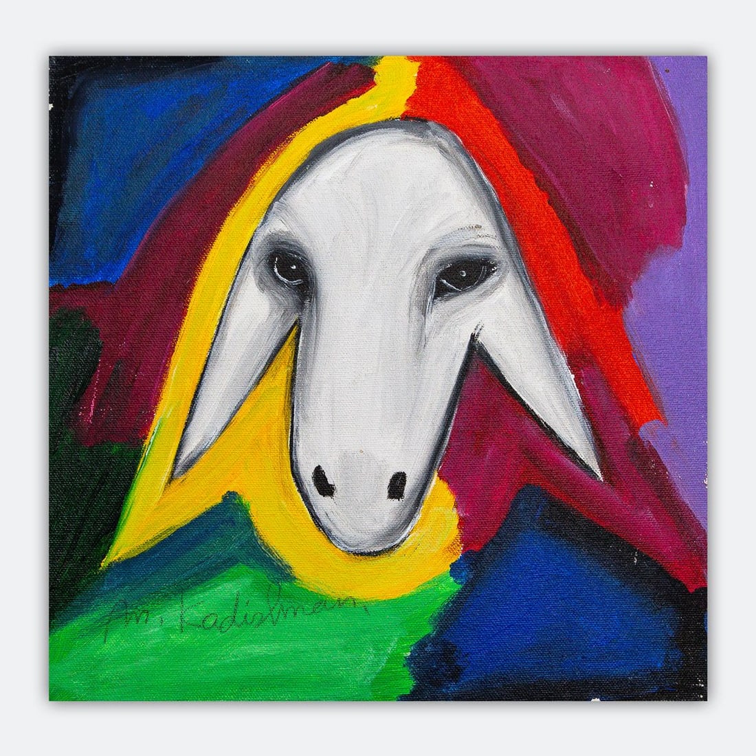 Menashe Kadishman- Original Acrylic on Canvas "Untitled": Artist: Menashe Kadishman. Medium: Original Acrylic on Canvas. Title: Untitled. Size: 12" x 12". Signature: Hand Signed by the artist. Certificate of Authenticity: Is included. Additional: Stretched