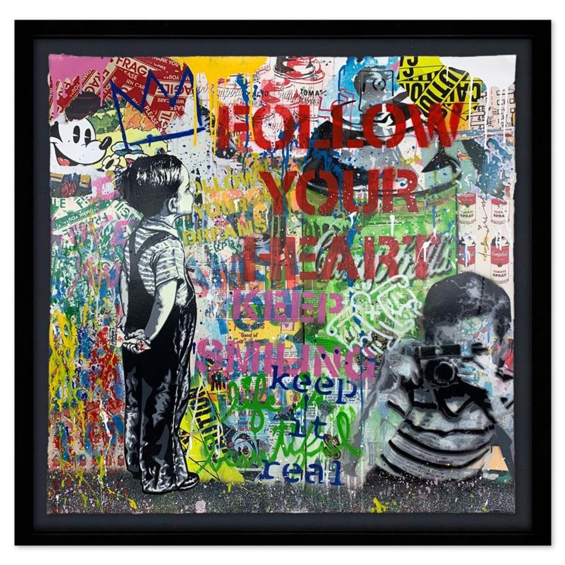 Mr. Brainwash, "With All My Love" Framed Mixed Media Original, Hand Signed with Certificate of: With All My Love is a mixed media original on deckle edge paper by Mr. Brainwash, hand signed by the artist. This piece comes custom framed. Includes Certificate of Authenticity. Measures approx. 40" 