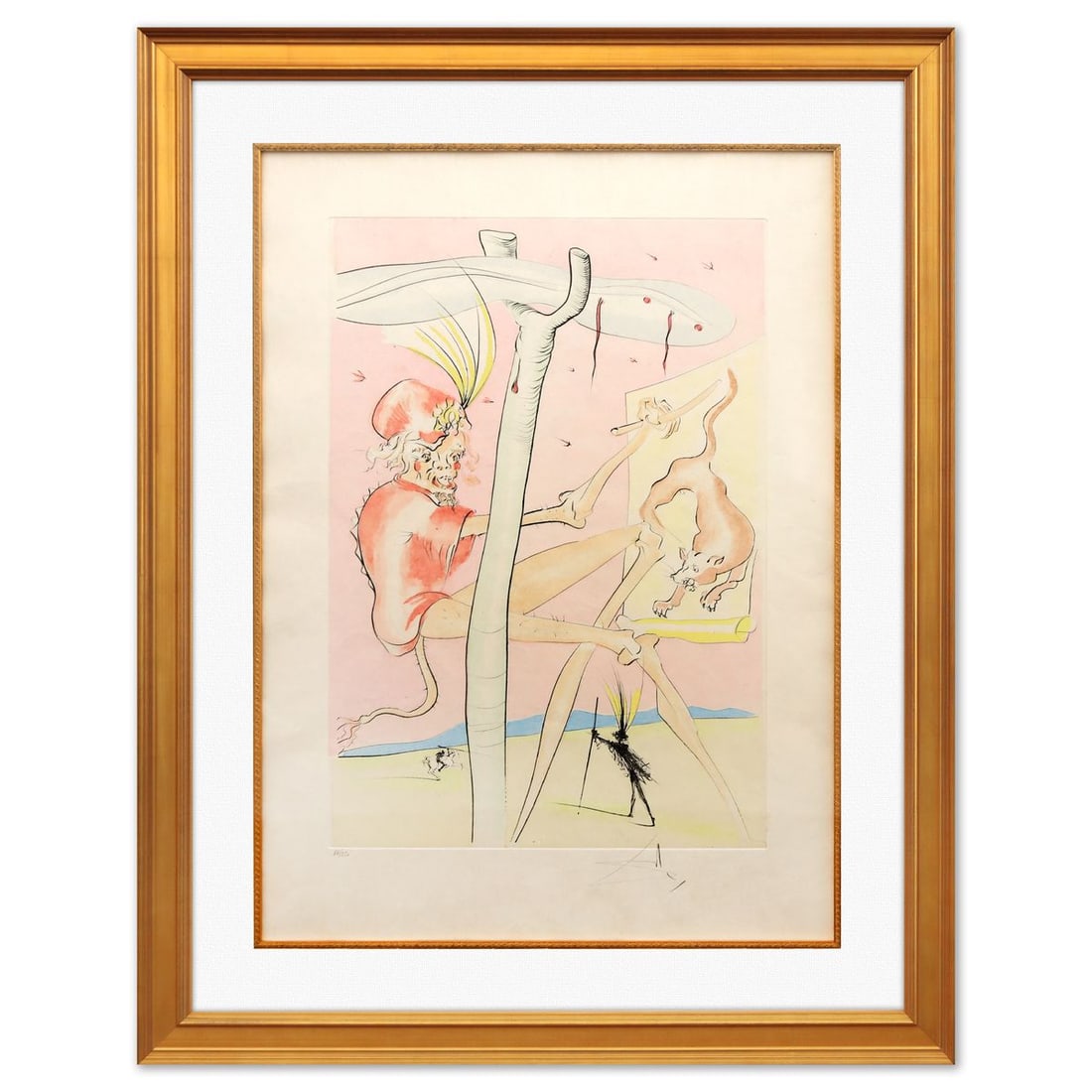 Salvador Dali- Original Lithograph "The Monkey and the Leopard": Artist: Salvador Dali. Medium: Original Lithograph. Title: The Monkey and the Leopard. Size: 29" x 21". Measures approx. 39" x 30" (framed). Signature: Hand signed and numbered. Certificate of Authent