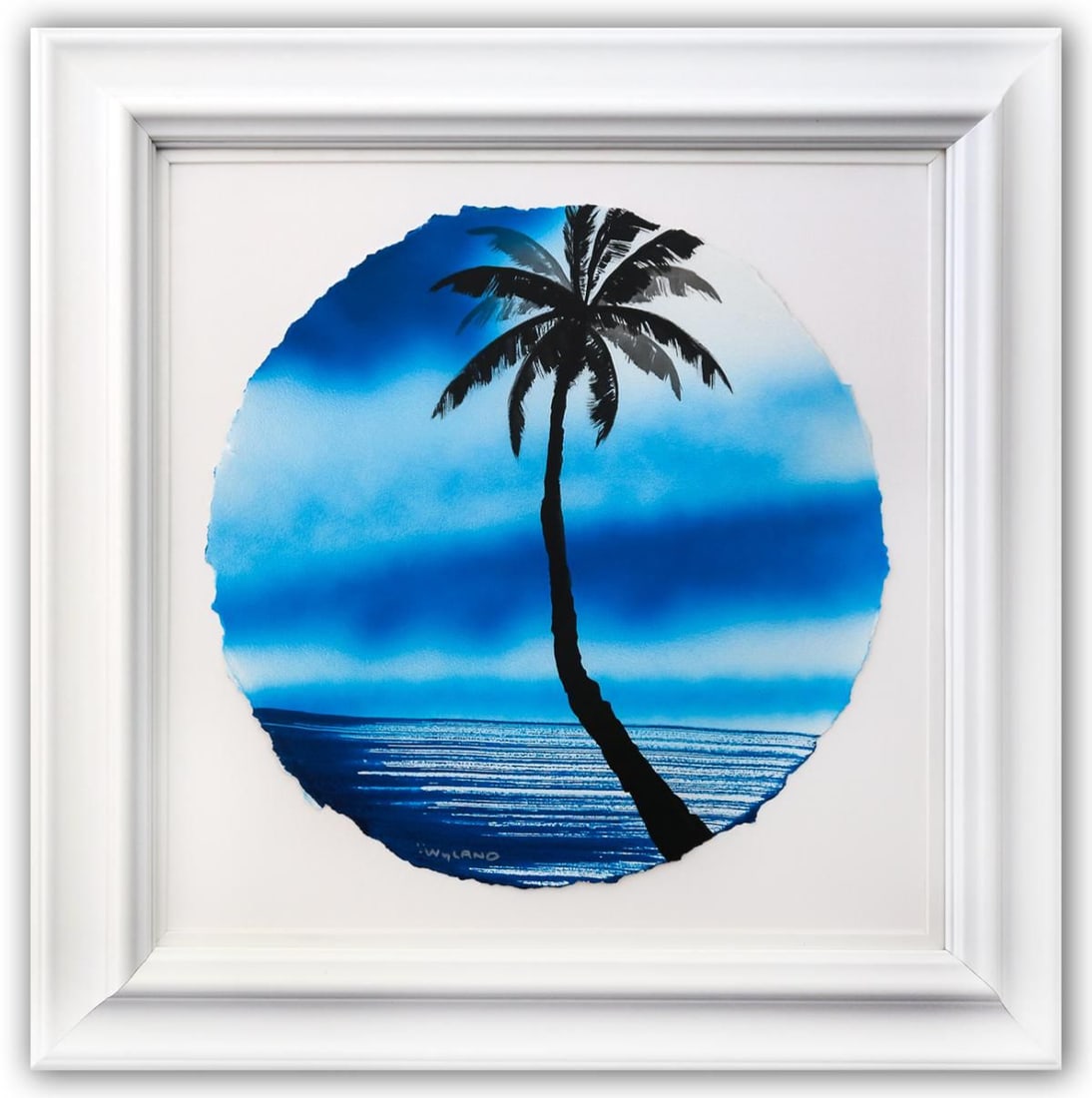 Wyland- Original Watercolor Painting on Deckle Edge Paper "Palm Trees": Artist: Wyland. Medium: Original Watercolor Painting on Deckle Edge Paper. Title: Palm Trees. Size: 19" x 19". Measures approx. 30" x 30" (framed). Signature: Hand Signed by the artist. Certificate of