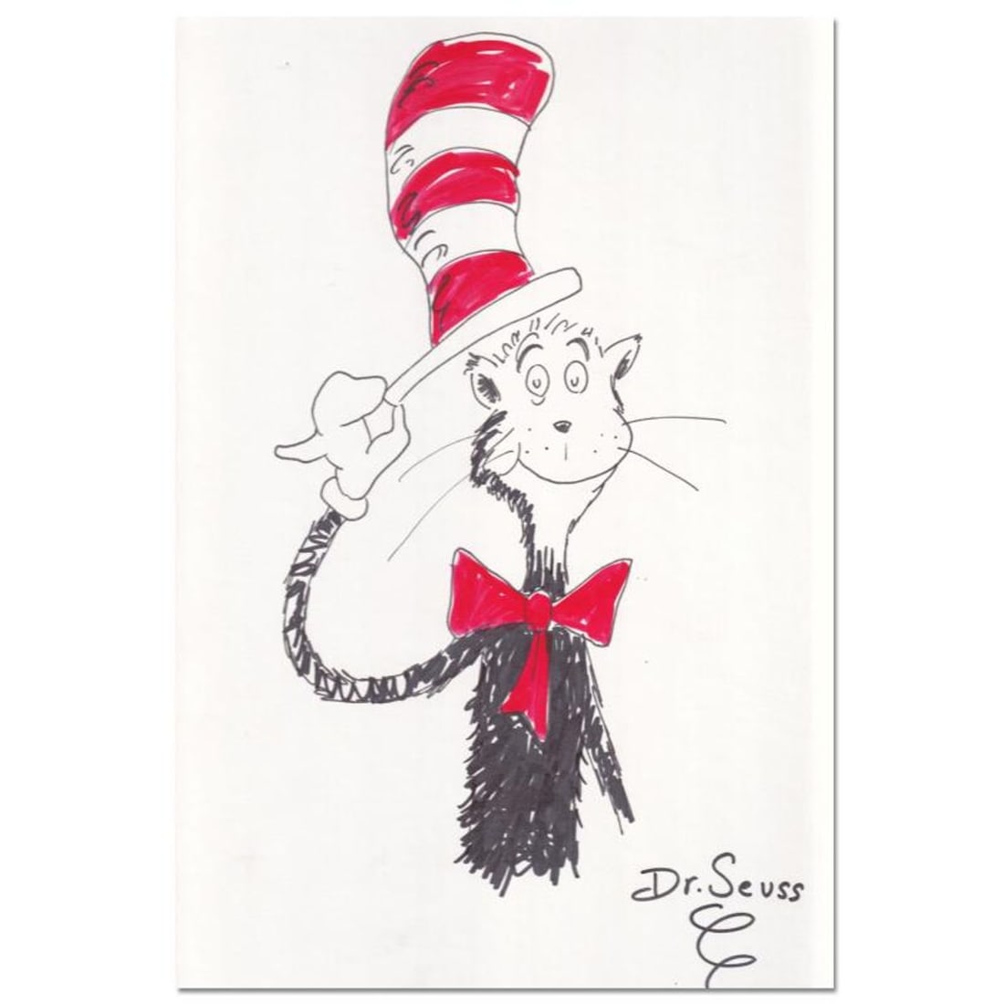 Dr. Seuss (1904-1991), "Cat Tips His Hat" Hand Signed Original Art with Letter of Authenticity. (1 of 10)