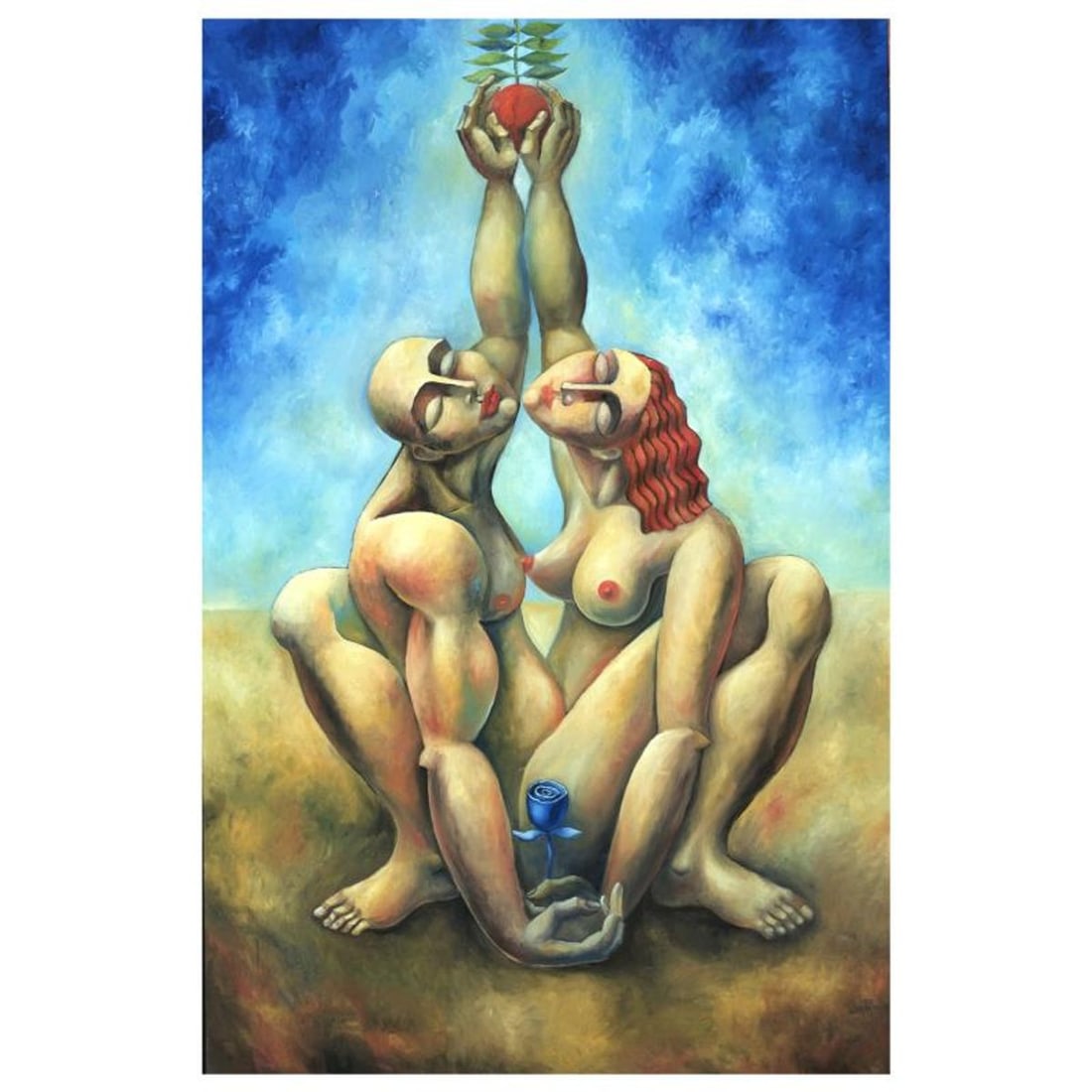 Yuroz, "Lover's Reach" Hand Signed Limited Edition Serigraph on Canvas with Certificate of: Lover's Reach is a limited edition serigraph on canvas by Yuroz. The piece is hand signed by the artist, numbered, and accompanied by a certificate of authenticity. Measures approximately 60" x 36" (i