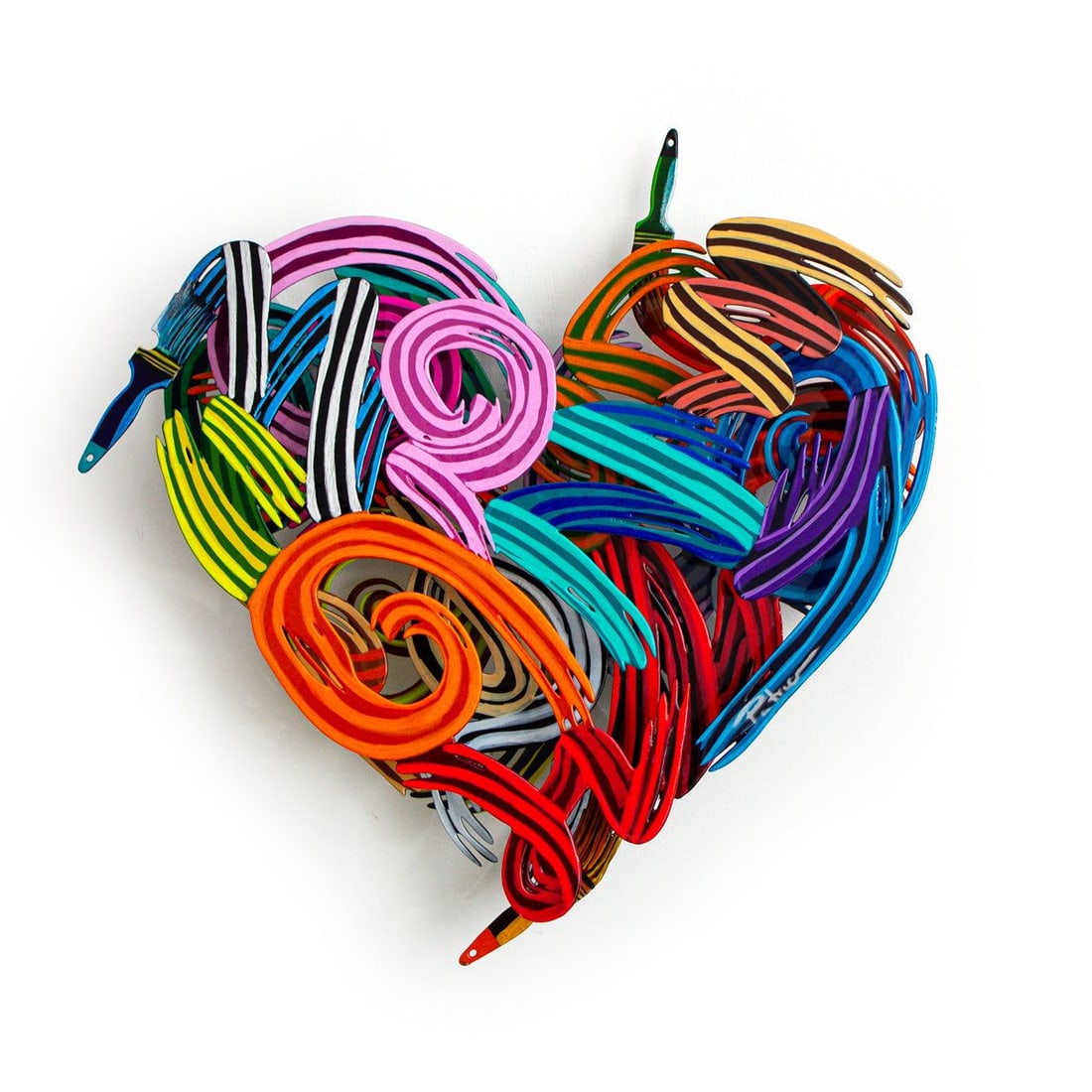 Patricia Govezensky- Original Painting on Cutout Steel "Colors of Love (Mini Series)": Artist: Patricia Govezensky. Medium: Original Painting on Cutout Steel. Title: Colors of Love (Mini Series). Size: 15" x 15". Signature: Hand Signed by the artist. Certificate of Authenticity: From th