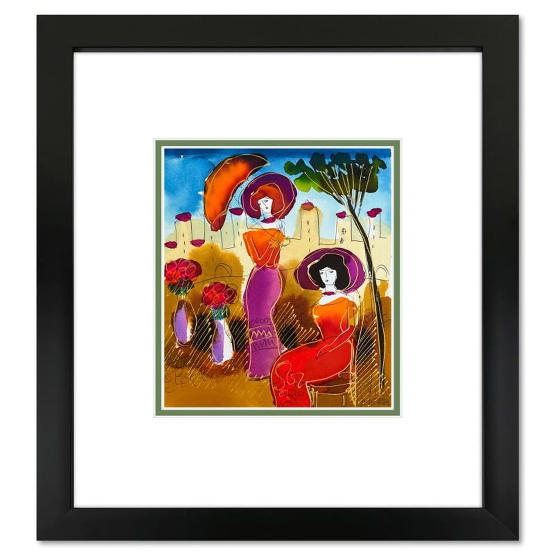 Moshe Leider, Framed Original Mixed Media Watercolor Painting, Hand Signed with Letter of: This is an original mixed media watercolor painting on paper by Moshe Leider. Hand signed by the artist, this piece comes custom framed and includes a Letter of Authenticity. Measures approximately 16