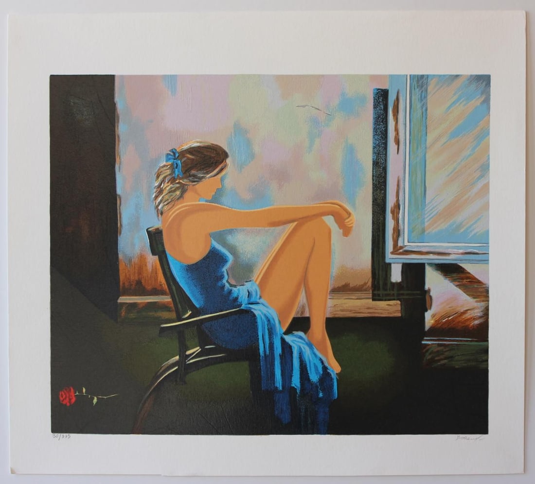 Alexander Borewko- Original Serigraph on Paper "Lady In Blue": Artist: Alexander Borewko. Medium: Original Serigraph on Paper. Title: Lady In Blue. Size: 16.5" x 19". Signature: Hand Signed by the Artist. Certificate of Authenticity: From the publisher. Reference