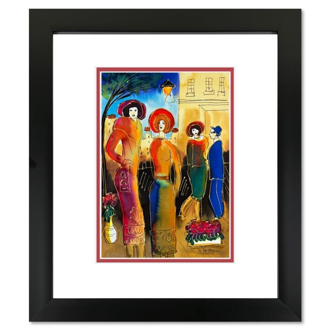 Moshe Leider, Framed Original Mixed Media Watercolor Painting, Hand Signed with Letter of: This is an original mixed media watercolor painting on paper by Moshe Leider. Hand signed by the artist, this piece comes custom framed and includes a Letter of Authenticity. Measures approximately 18