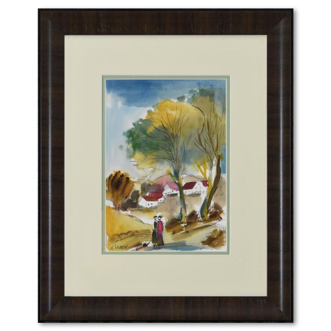 Moshe Leider, Framed Original Mixed Media Watercolor Painting, Hand Signed with Letter of: This is an original mixed media watercolor painting on paper by Moshe Leider, hand signed by the artist. This piece comes custom framed. Includes Letter of Authenticity. Measures approx. 17.5" x 21" (