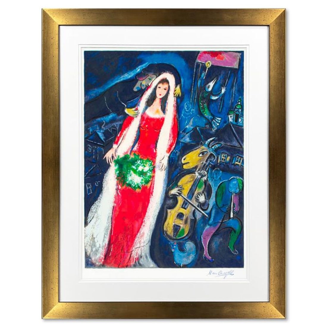 Chagall (1887-1985)- Serigraph "Maries Au Village": Artist: Chagall (1887-1985). Medium: Serigraph. Title: Maries Au Village. Size: 28" x 21". Measures approx. 38.5" x 36.5" (framed).