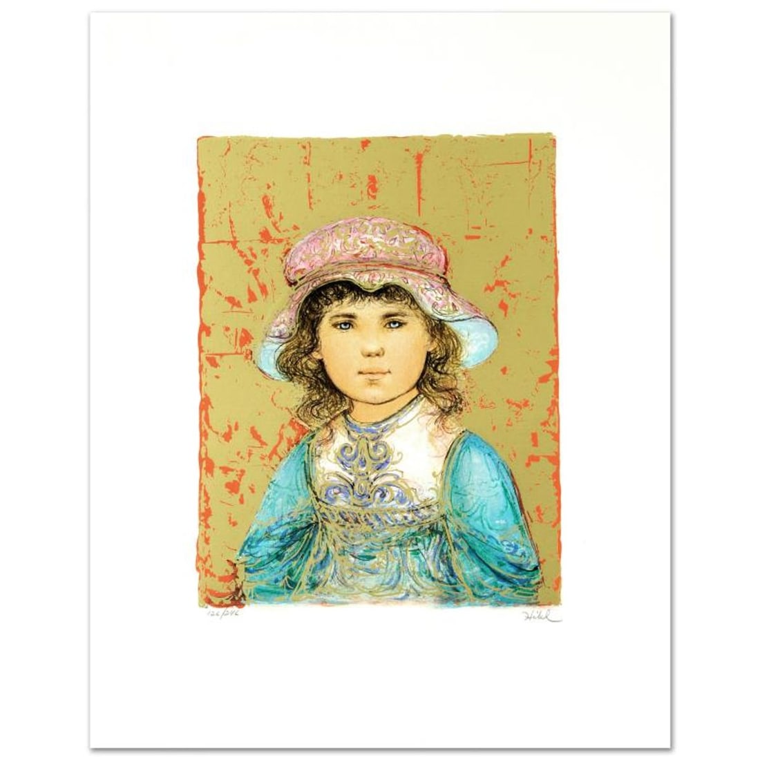 Deidre Limited Edition Lithograph by Edna Hibel (1917-2014), Numbered and Hand Signed with: Deidre is a limited edition lithograph on paper, numbered and hand signed by Edna Hibel (1917-2014). Includes Certificate of Authenticity! Measures approx. 18" x 22.5" (with border), 11" x 14" (image)