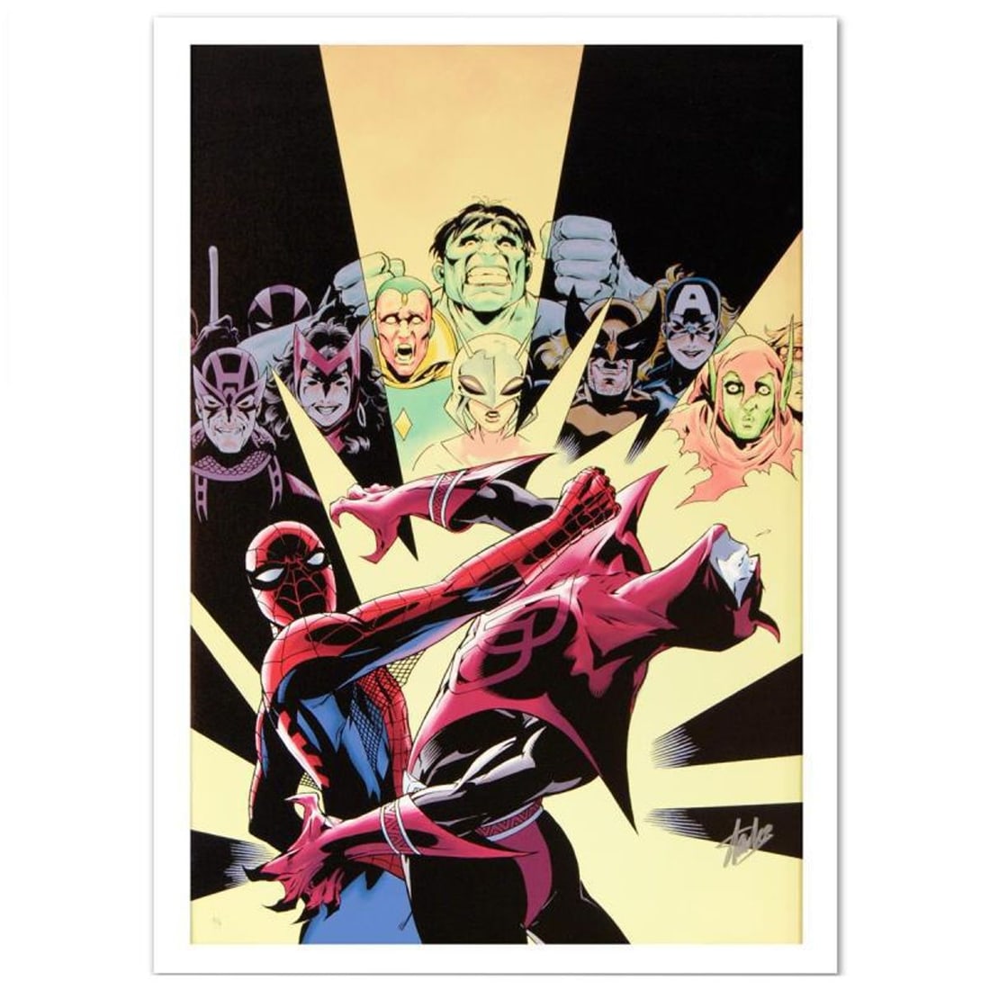 Stan Lee Signed, Marvel Comics Limited Edition Canvas 4/99 "Last Hero Standing #3" with Certificate: Last Hero Standing #3 is a limited edition giclee on canvas with art by Patrick Olliffe". Officially licensed by Marvel, this piece is numbered 4/99 and hand signed by creative legend Stan Lee (1922-2